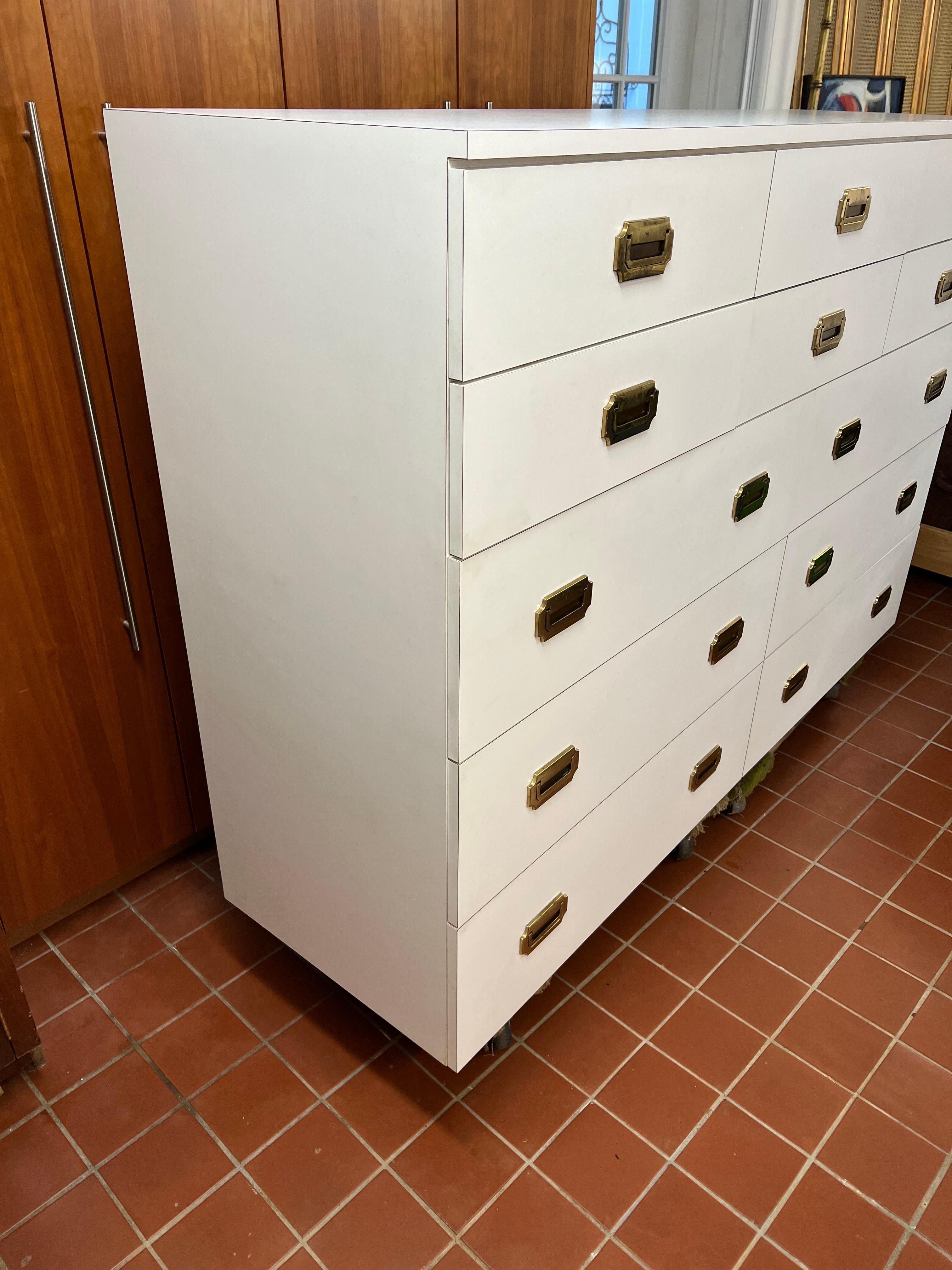 Large White Post Modern Campaign Dresser  For Sale 12