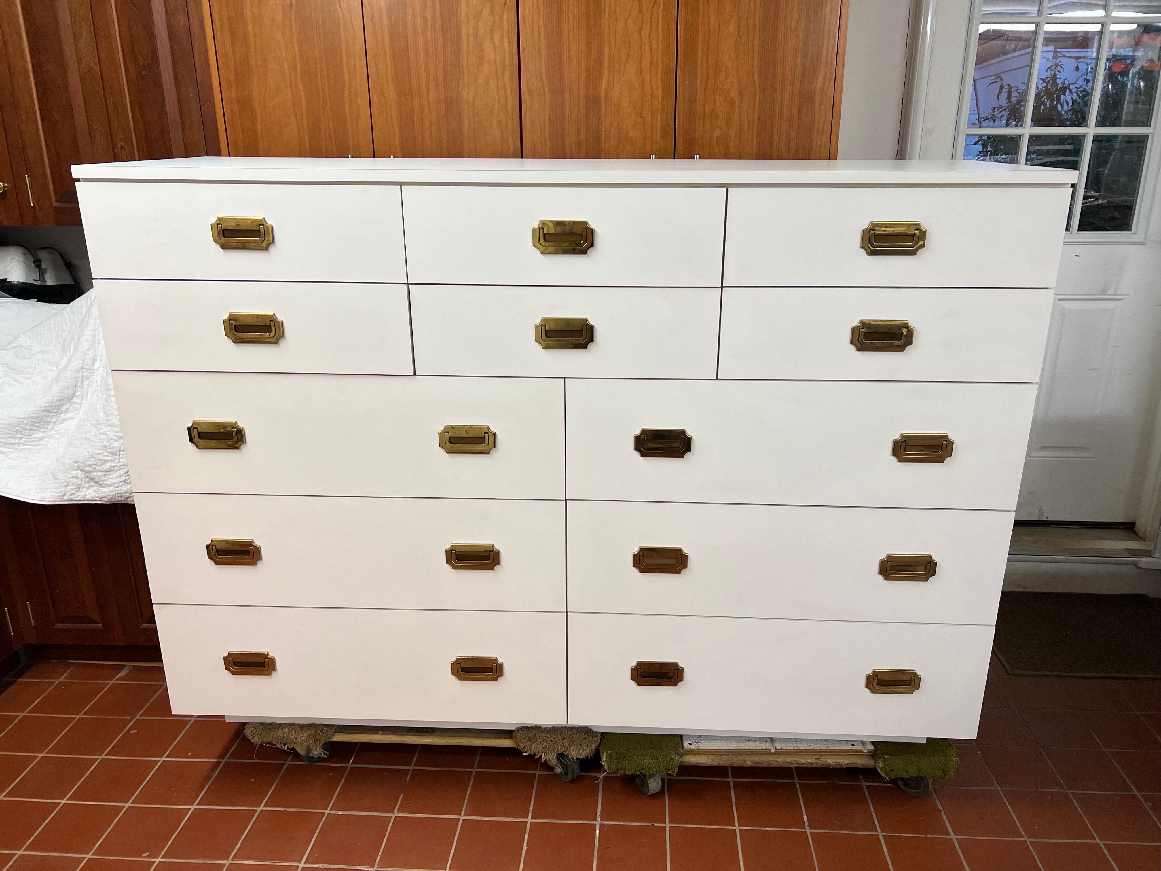 Large White Post Modern Campaign Dresser  In Good Condition For Sale In Redding, CT