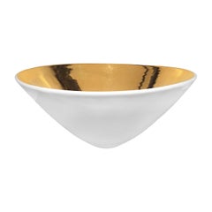 Large White Ceramic Bowl with Polished 22k Gold Glaze Interior by Sandi Fellman
