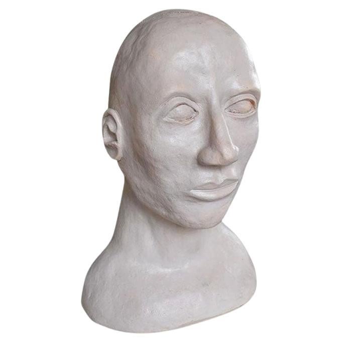 Large White Ceramic Bust Sculpture of a Bald Man For Sale