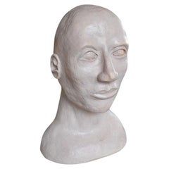 Large White Ceramic Bust Sculpture of a Bald Man