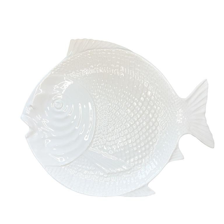 Grandes Platos de Cerámica Blanca para Servir Peces - Pareja Olfaire Portugal Arte popular en venta