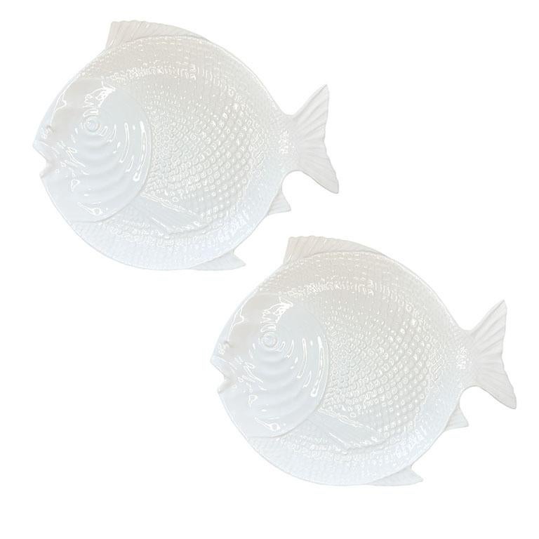 Grandes Platos de Cerámica Blanca para Servir Peces - Pareja Olfaire Portugal Cerámico en venta