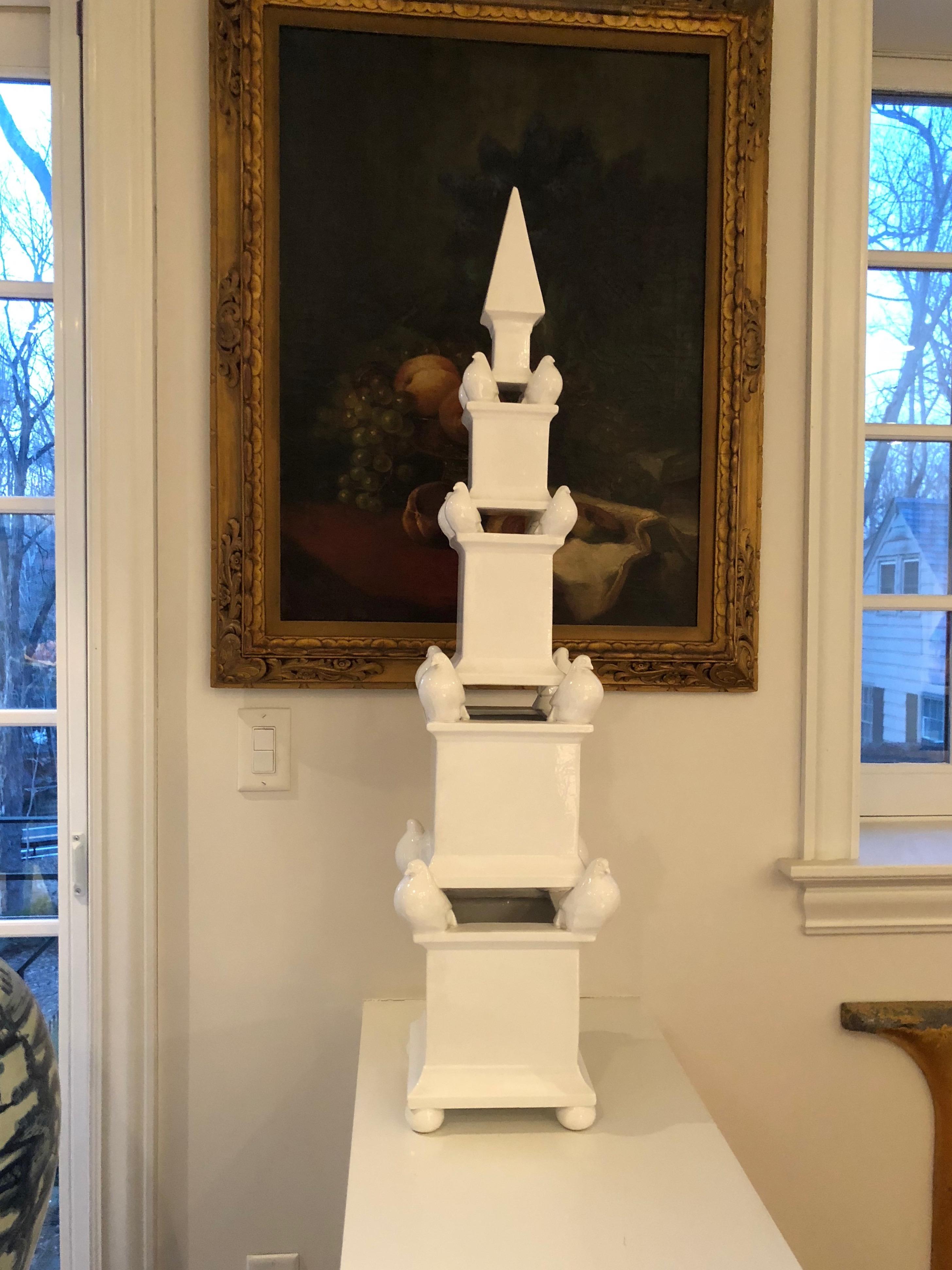 Large White Ceramic Obelisk with Doves from Gumps 2