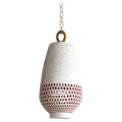 Lámpara Colgante Cerámica Blanca Grande, Latón Envejecido, Colección Diamantes Atzompa