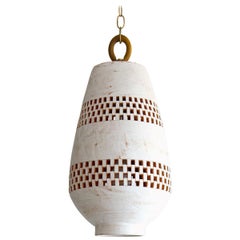 Lámpara Colgante Cerámica Blanca Grande, Bronce Aceitado, Colección Ajedrez Atzompa