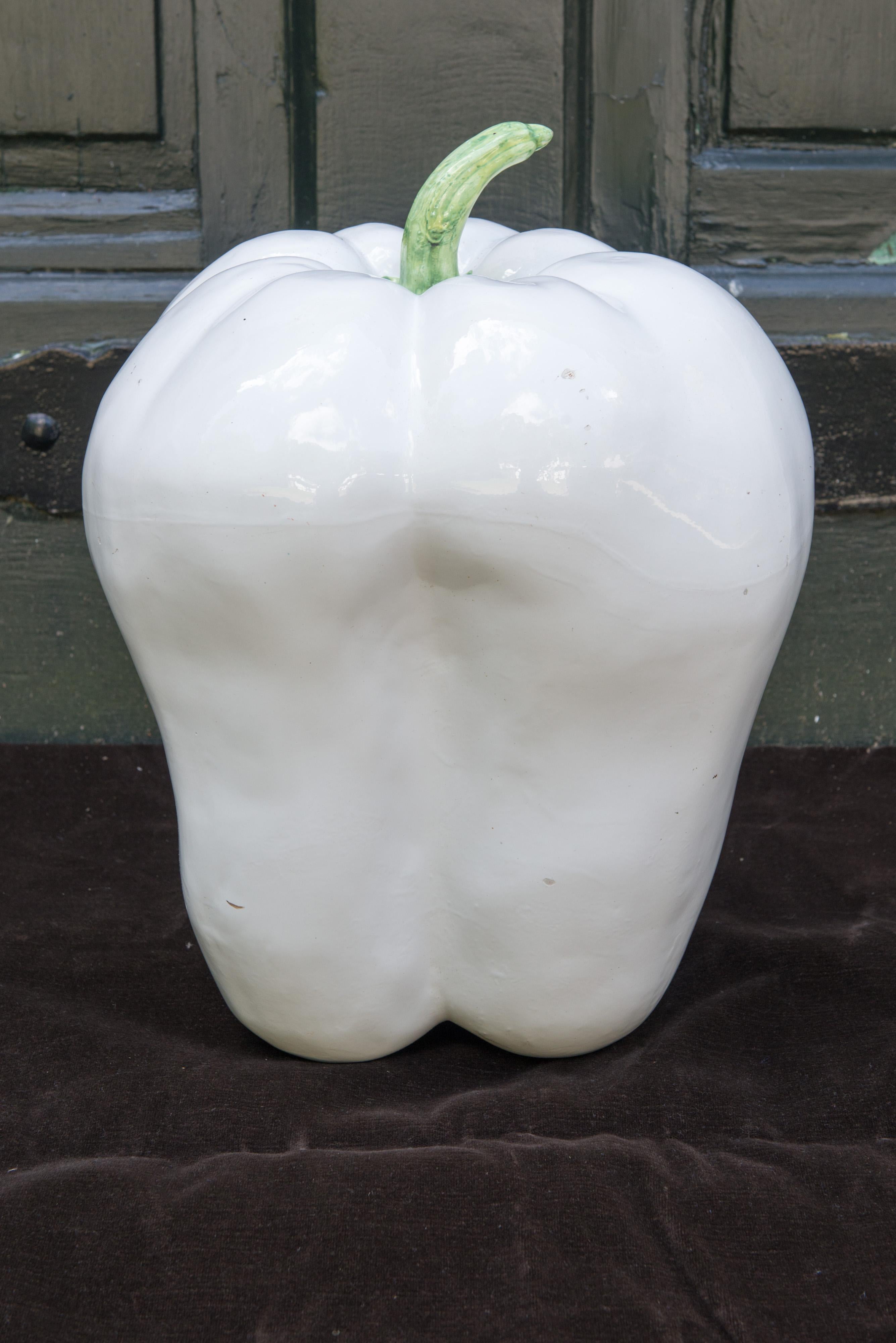 Late 20th Century Large White Ceramic Pepper, 1970s For Sale