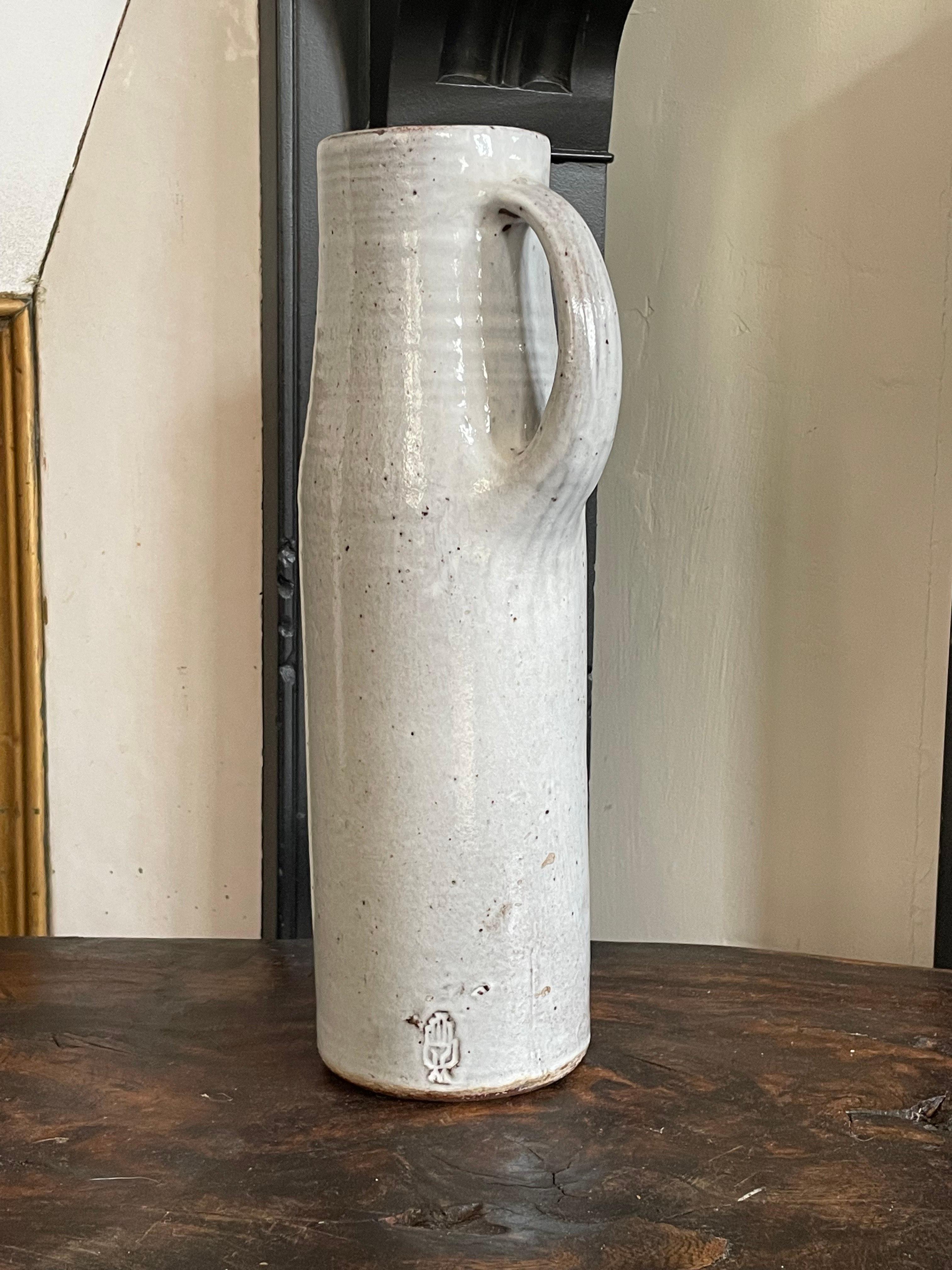 Mid-Century Modern Large white ceramic pitcher by Norbert Pierlot, 1960, France For Sale