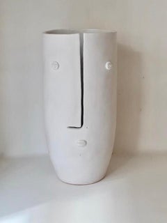 Large White Ceramic Vase " Idole " Signed by French Ceramist Dalo