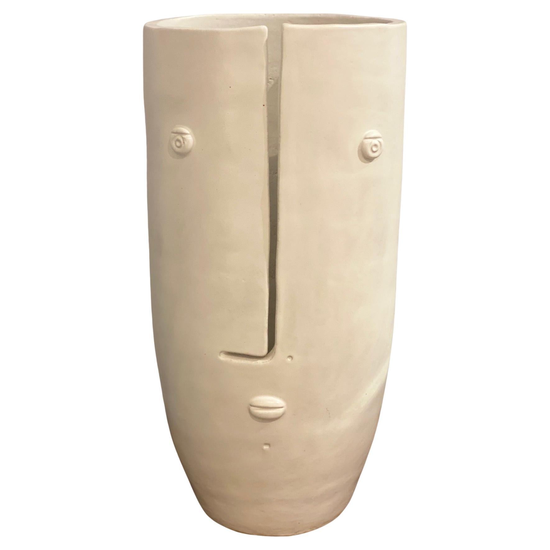  Large White Ceramic Vase " Idole " Signed by French Ceramist Dalo