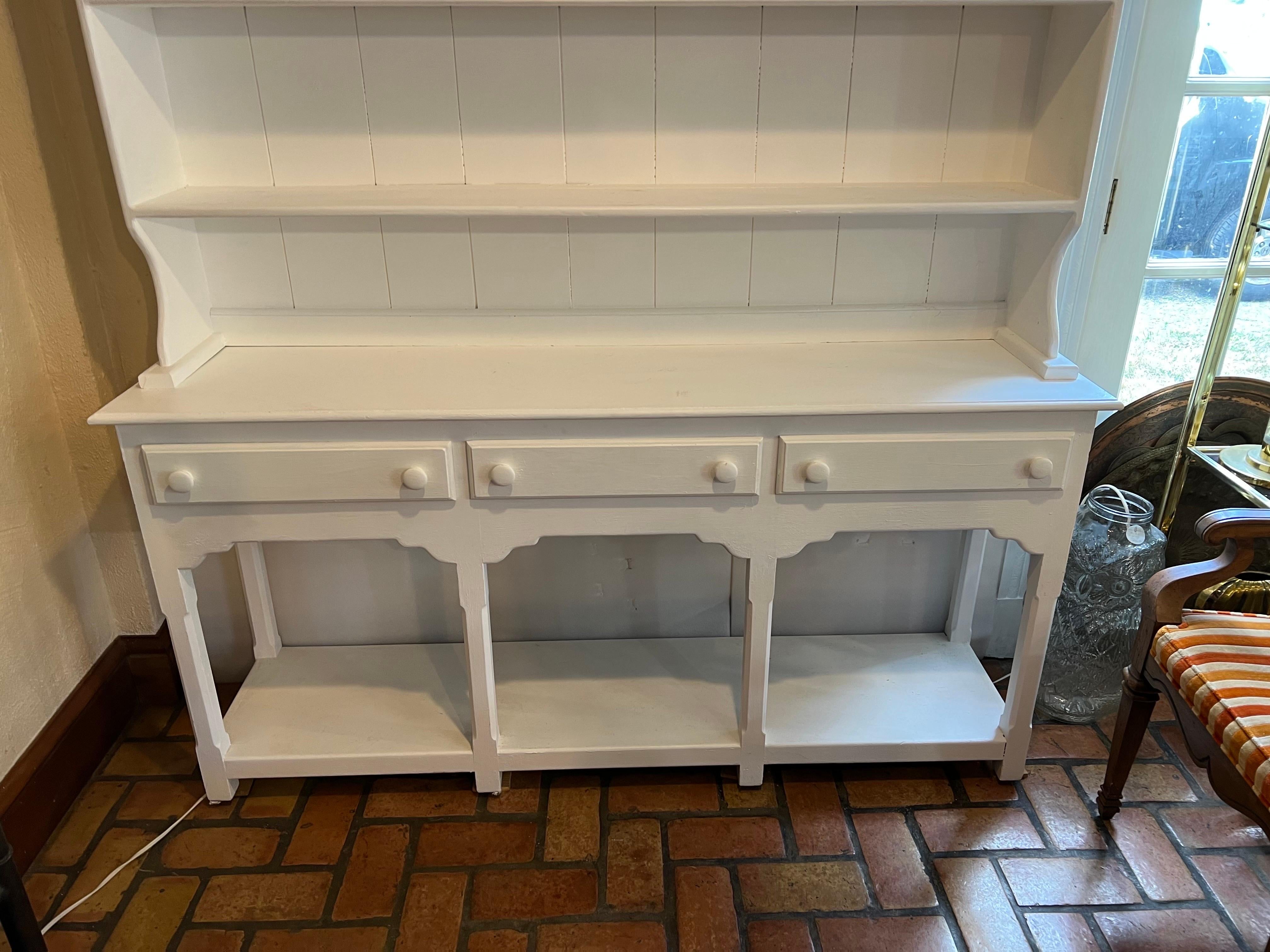 Large White Chalk Paint Hutch with Drawers 5