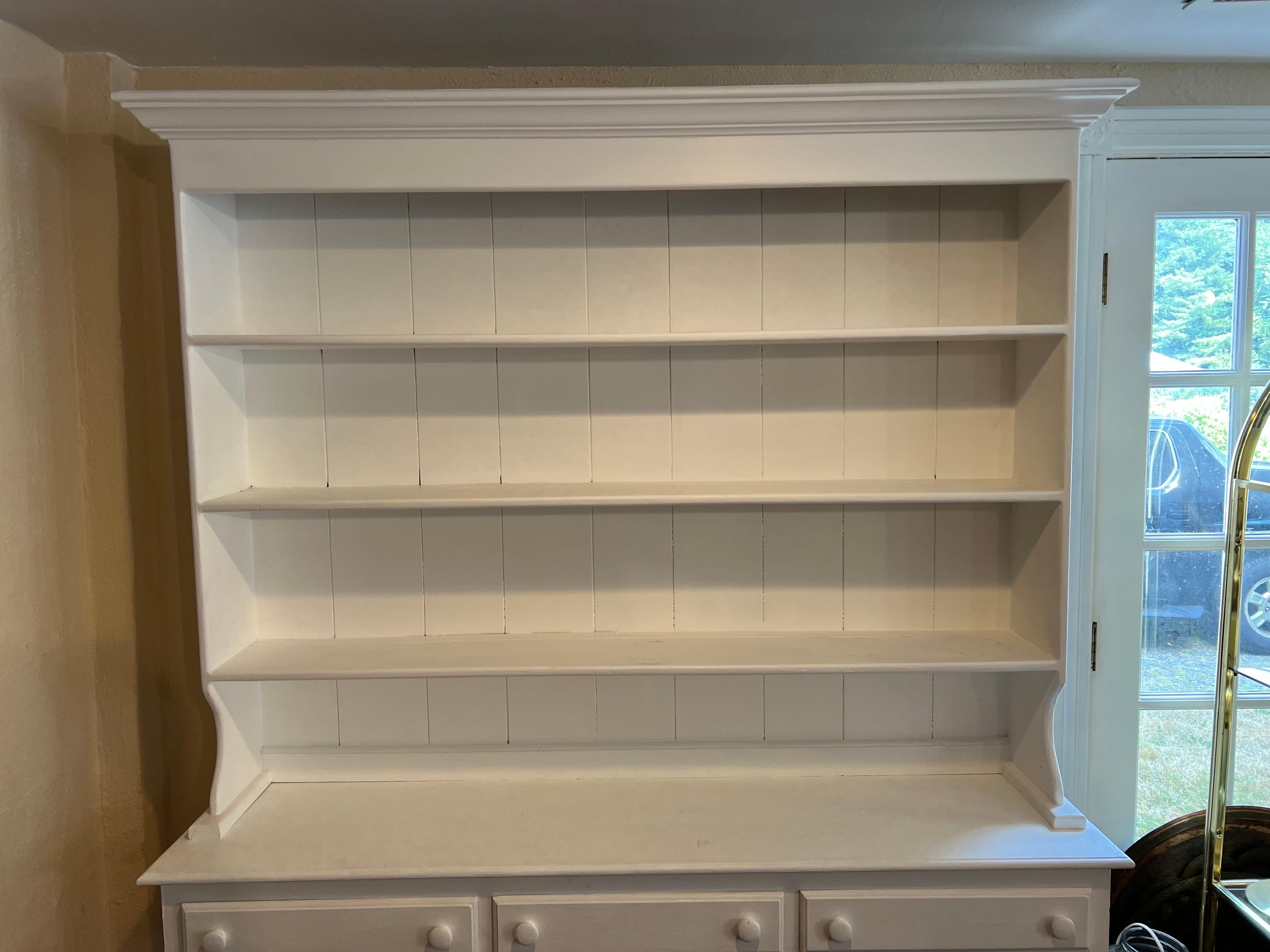 Country Large White Chalk Paint Hutch with Drawers