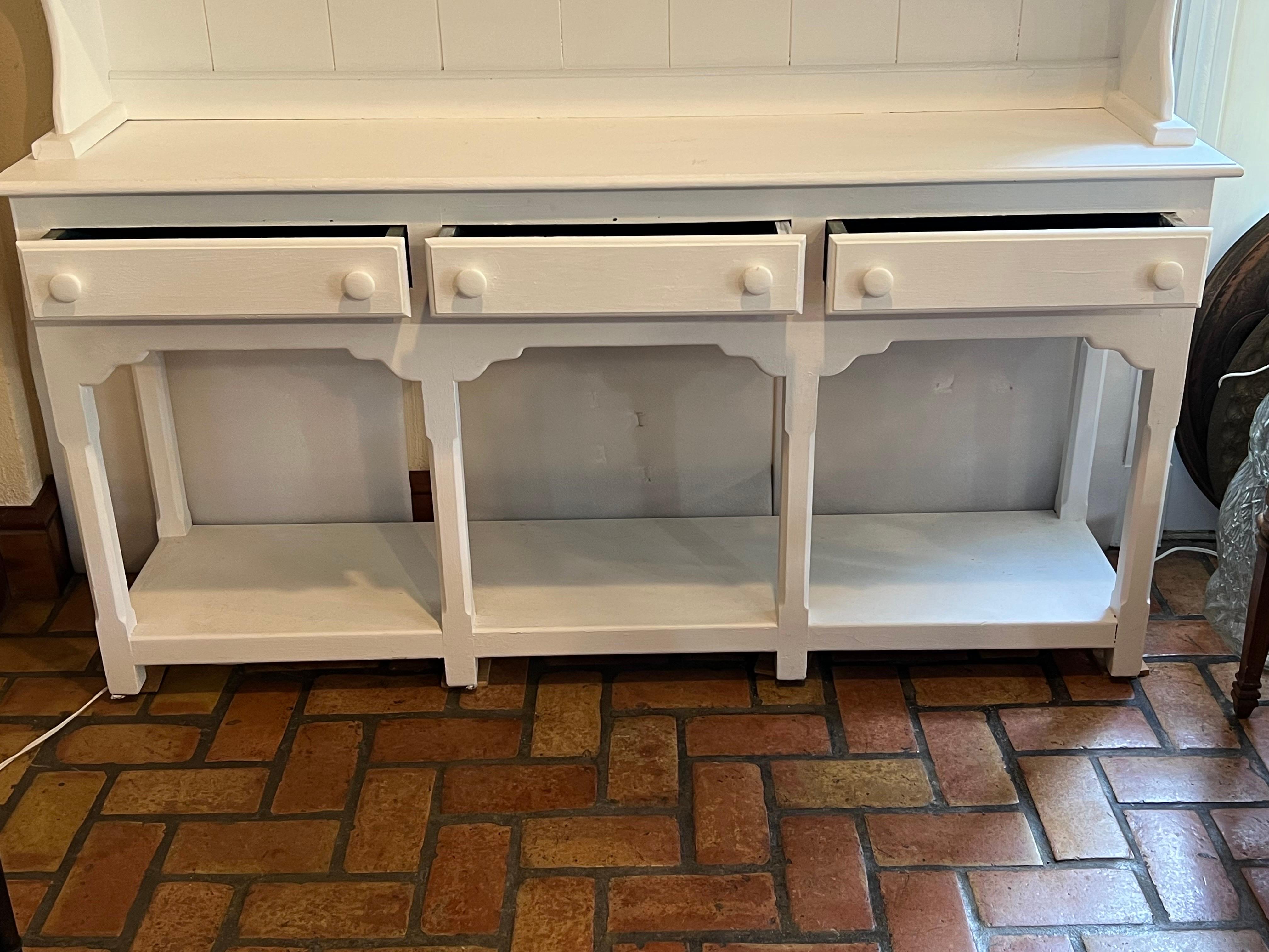 Large White Chalk Paint Hutch with Drawers 2