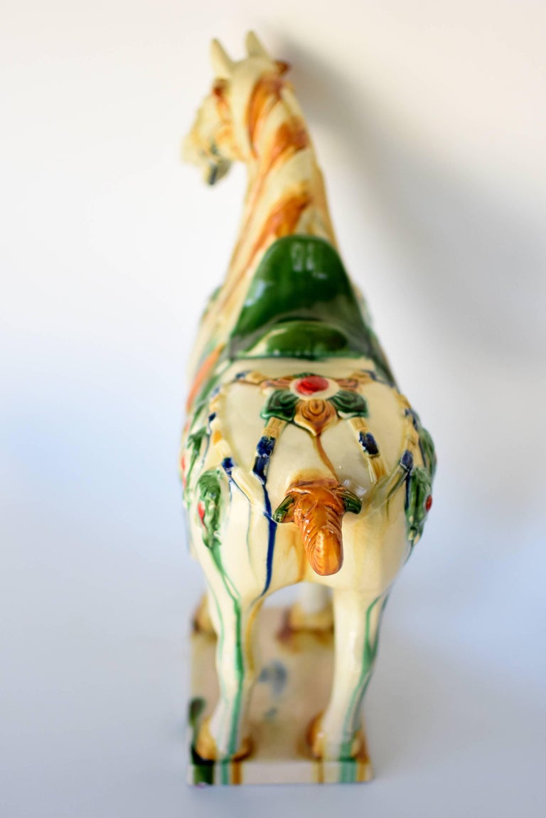 Large White Chinese Pottery Horse, with Red Jewels For Sale 4