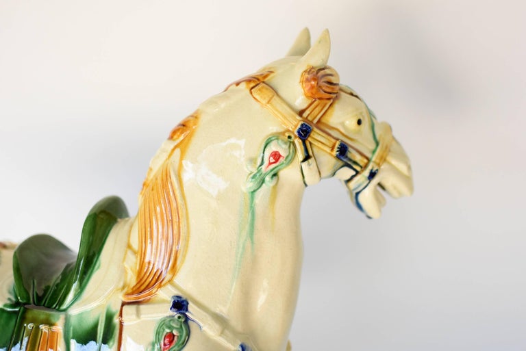 Large White Chinese Pottery Horse, with Red Jewels For Sale 6