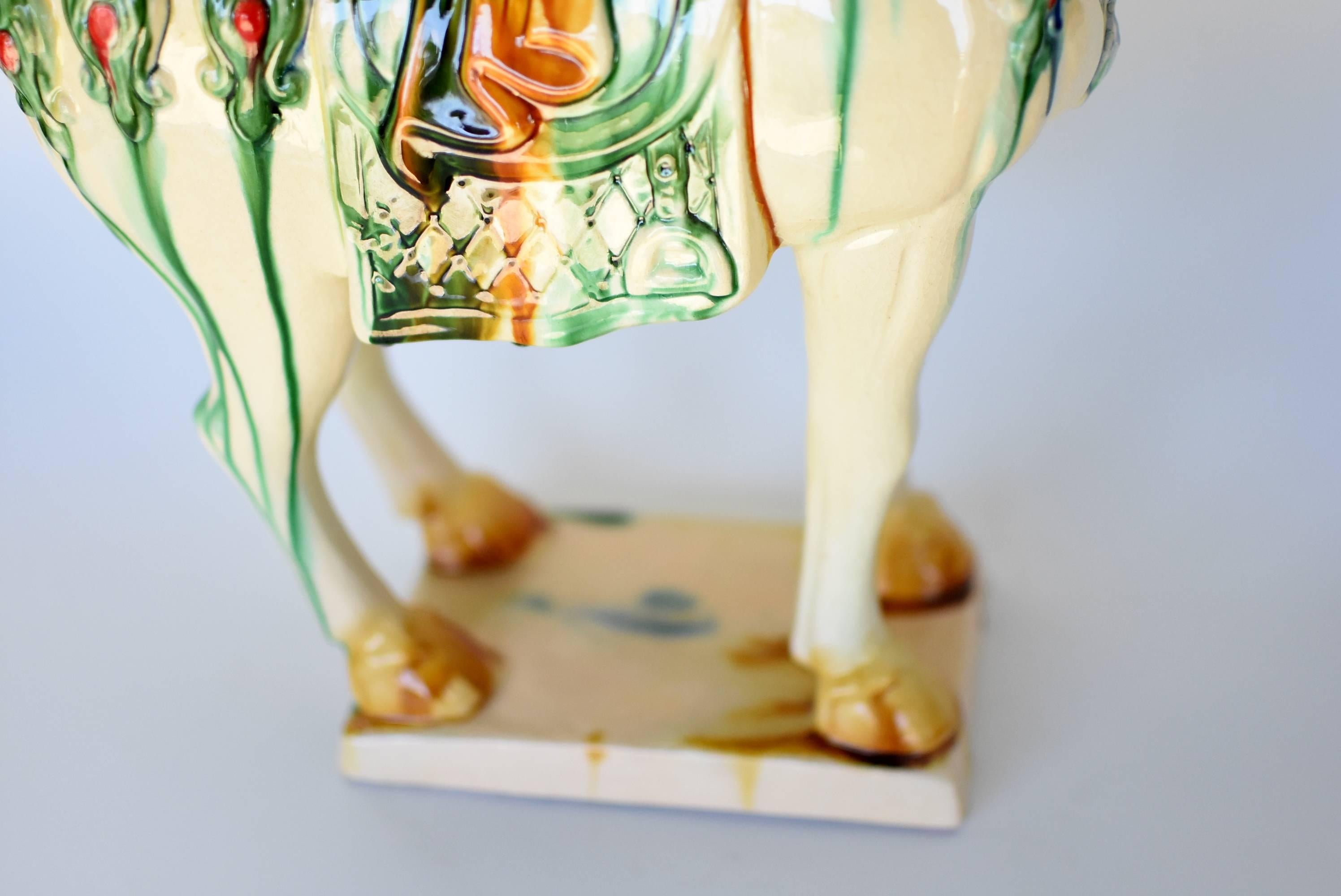 Large White Chinese Pottery Horse with Red Jewels 6