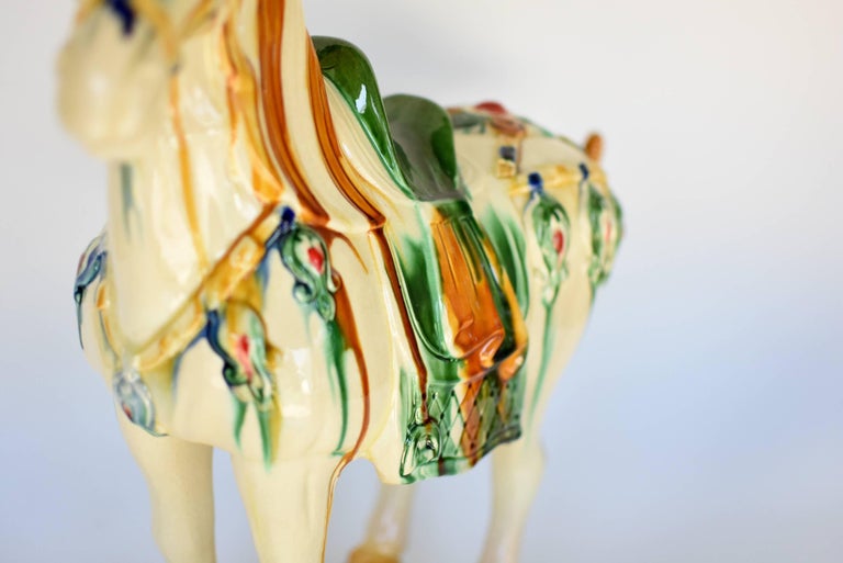 Large White Chinese Pottery Horse, with Red Jewels For Sale 2