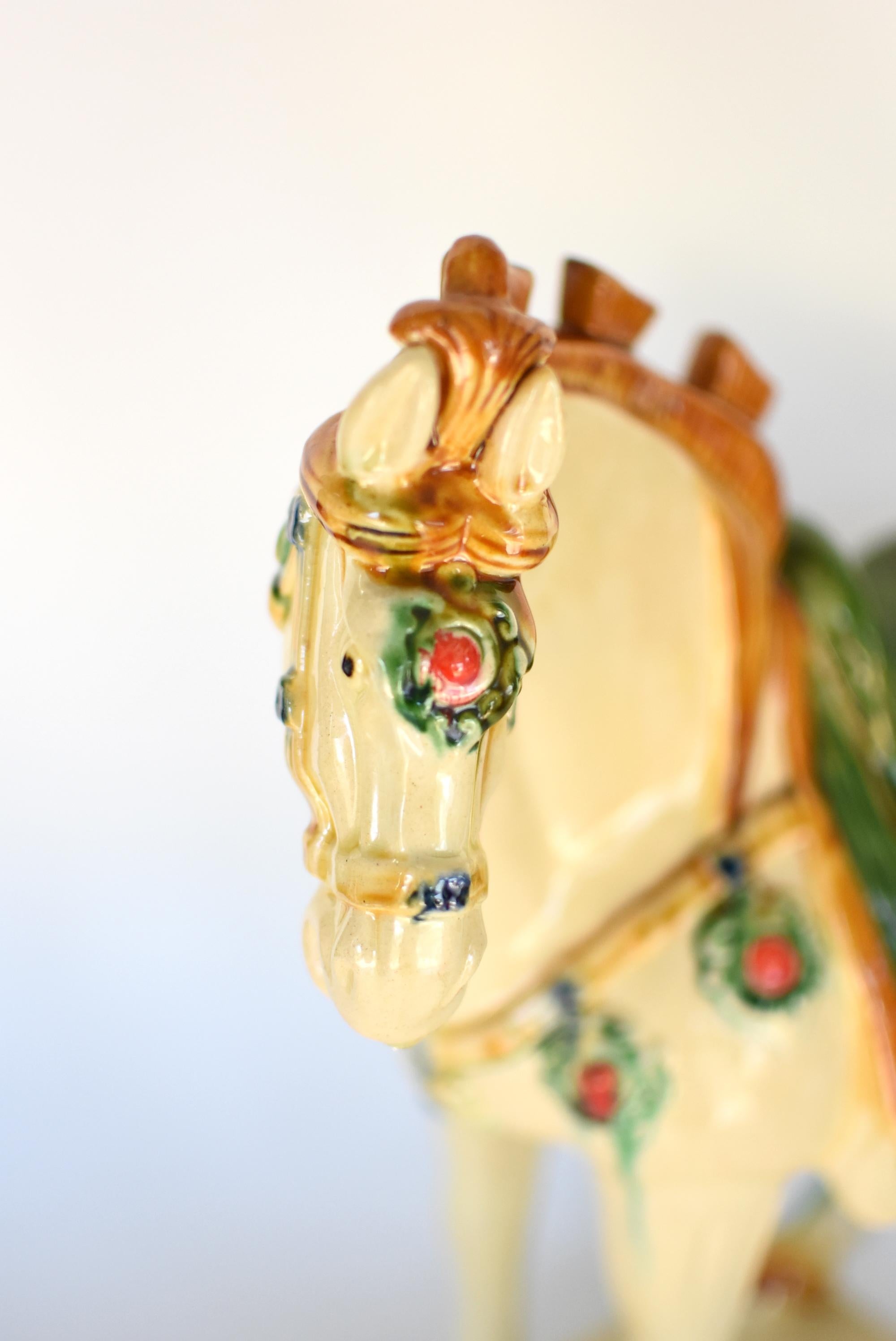 Large White Chinese Pottery Horse with Ruby Colored Studs 3