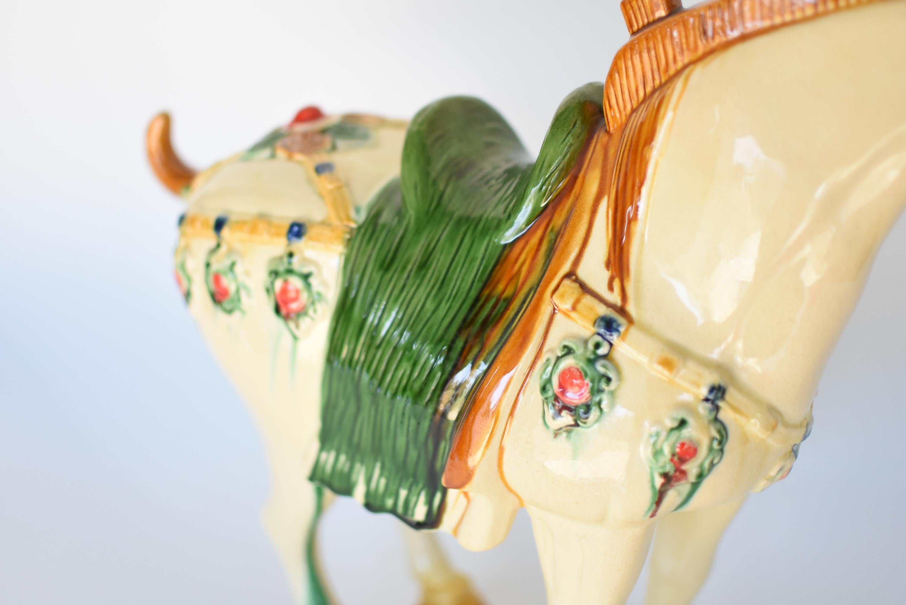 Large White Chinese Pottery Horse with Ruby Colored Studs 6