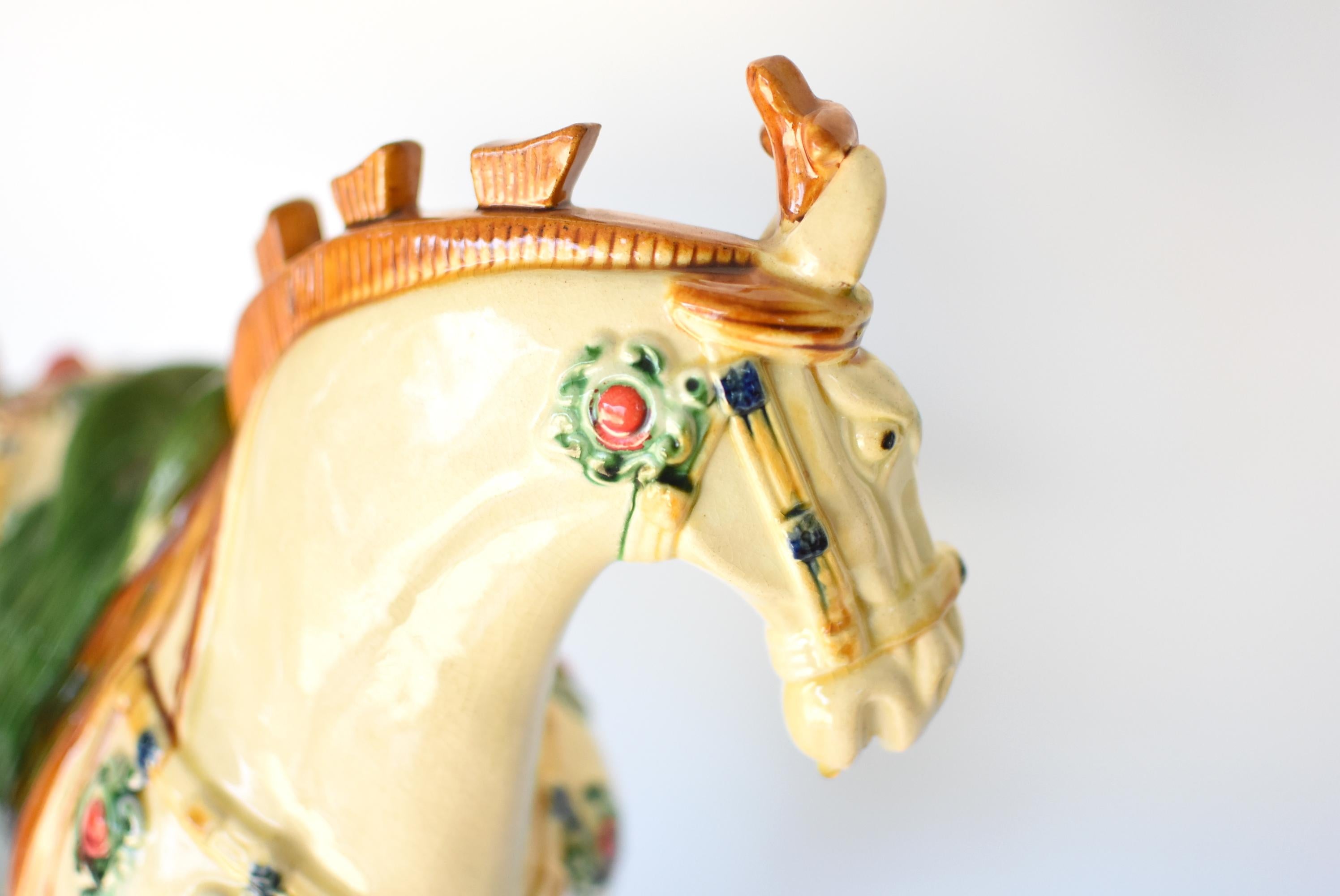 Large White Chinese Pottery Horse with Ruby Colored Studs 7