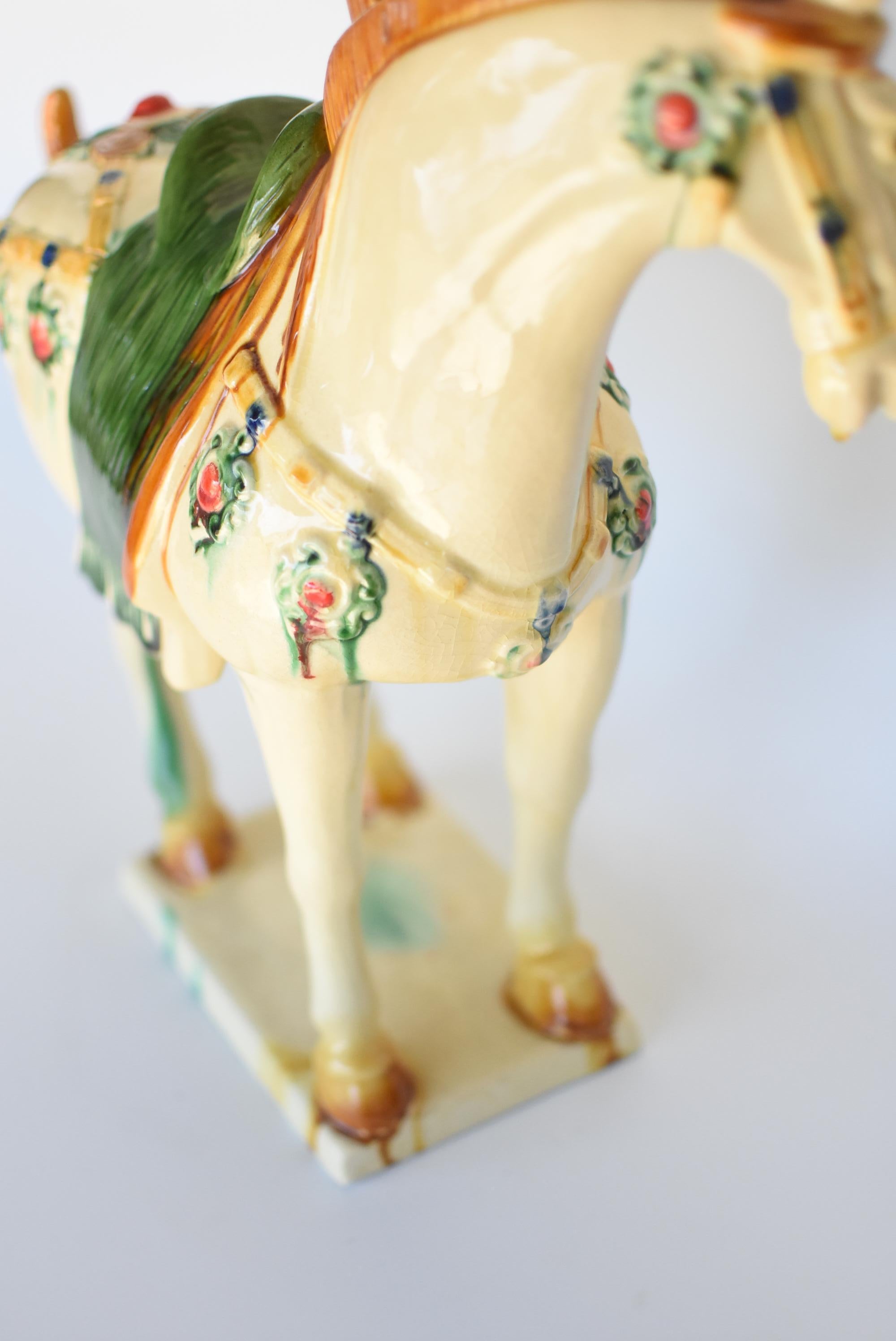 Large White Chinese Pottery Horse with Ruby Colored Studs 8