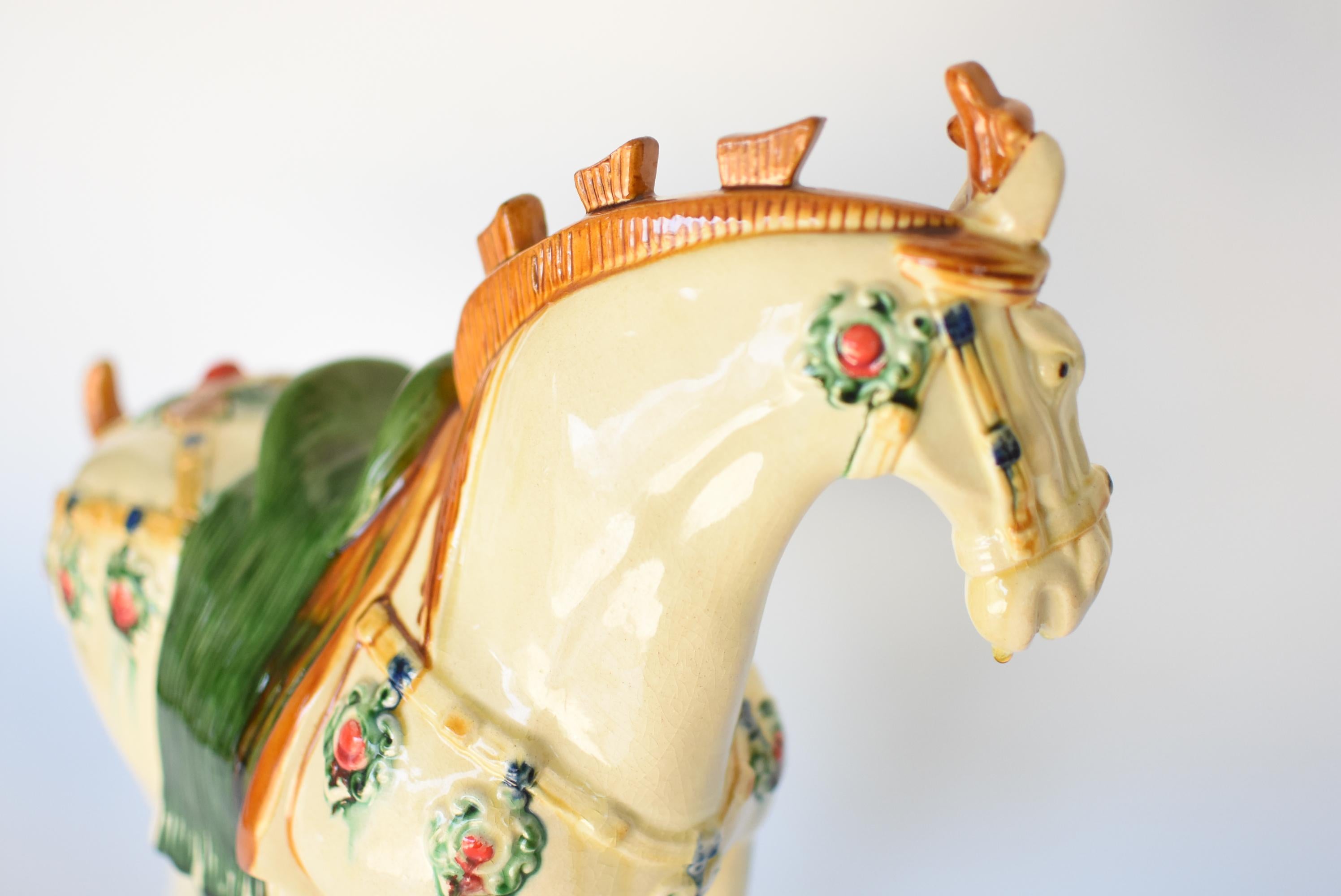 Large White Chinese Pottery Horse with Ruby Colored Studs 9