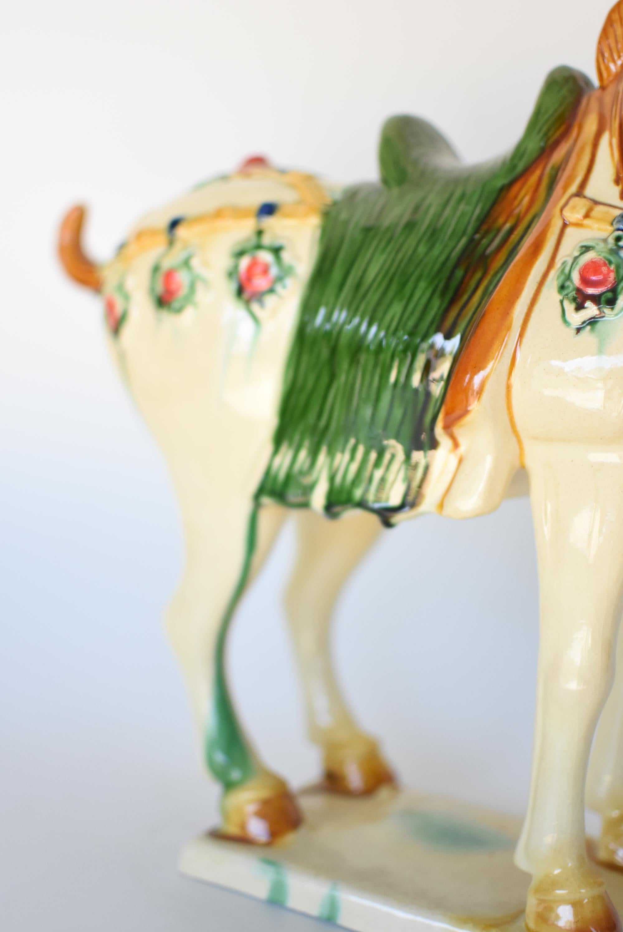 Large White Chinese Pottery Horse with Ruby Colored Studs 10