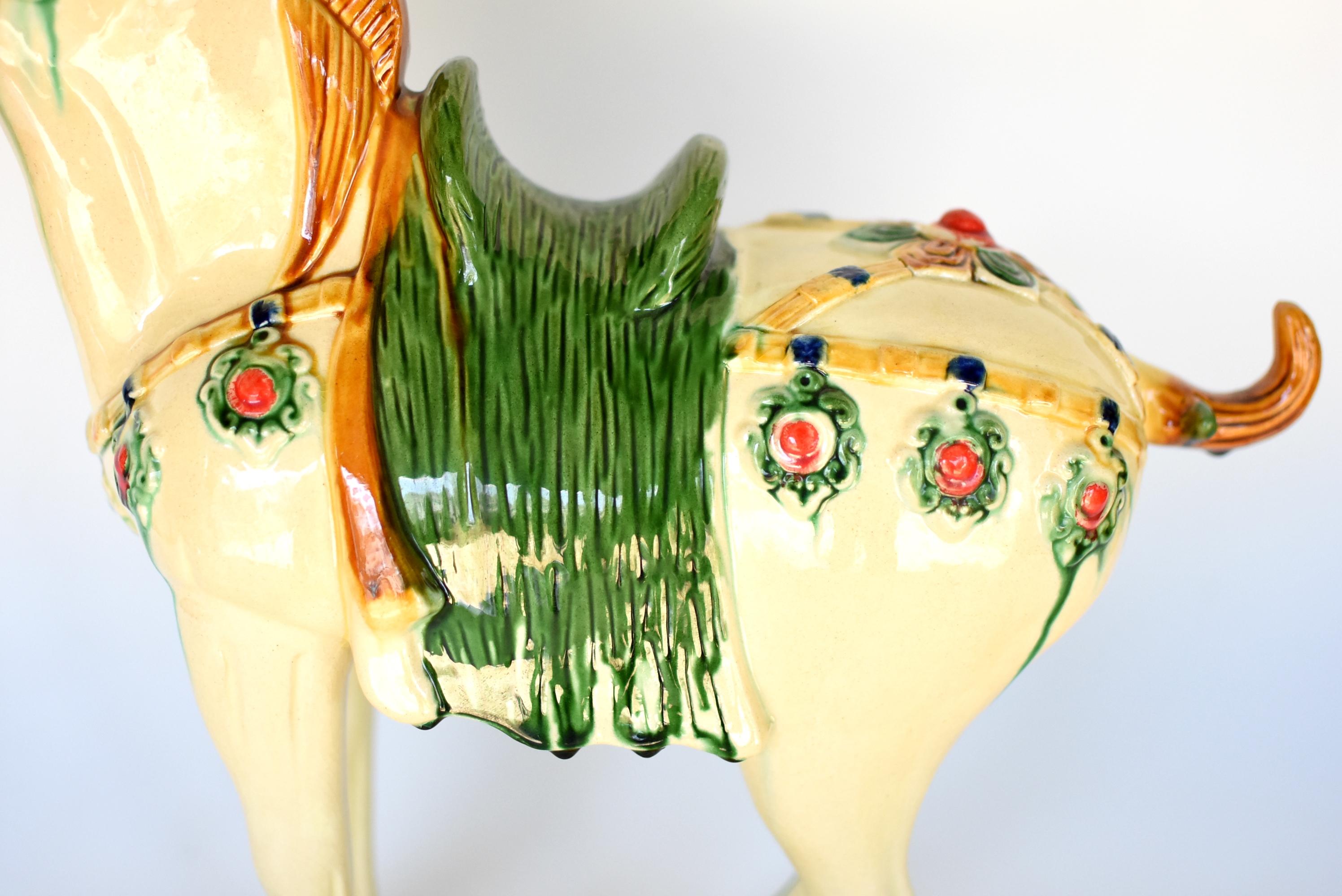 Tang Large White Chinese Pottery Horse with Ruby Colored Studs