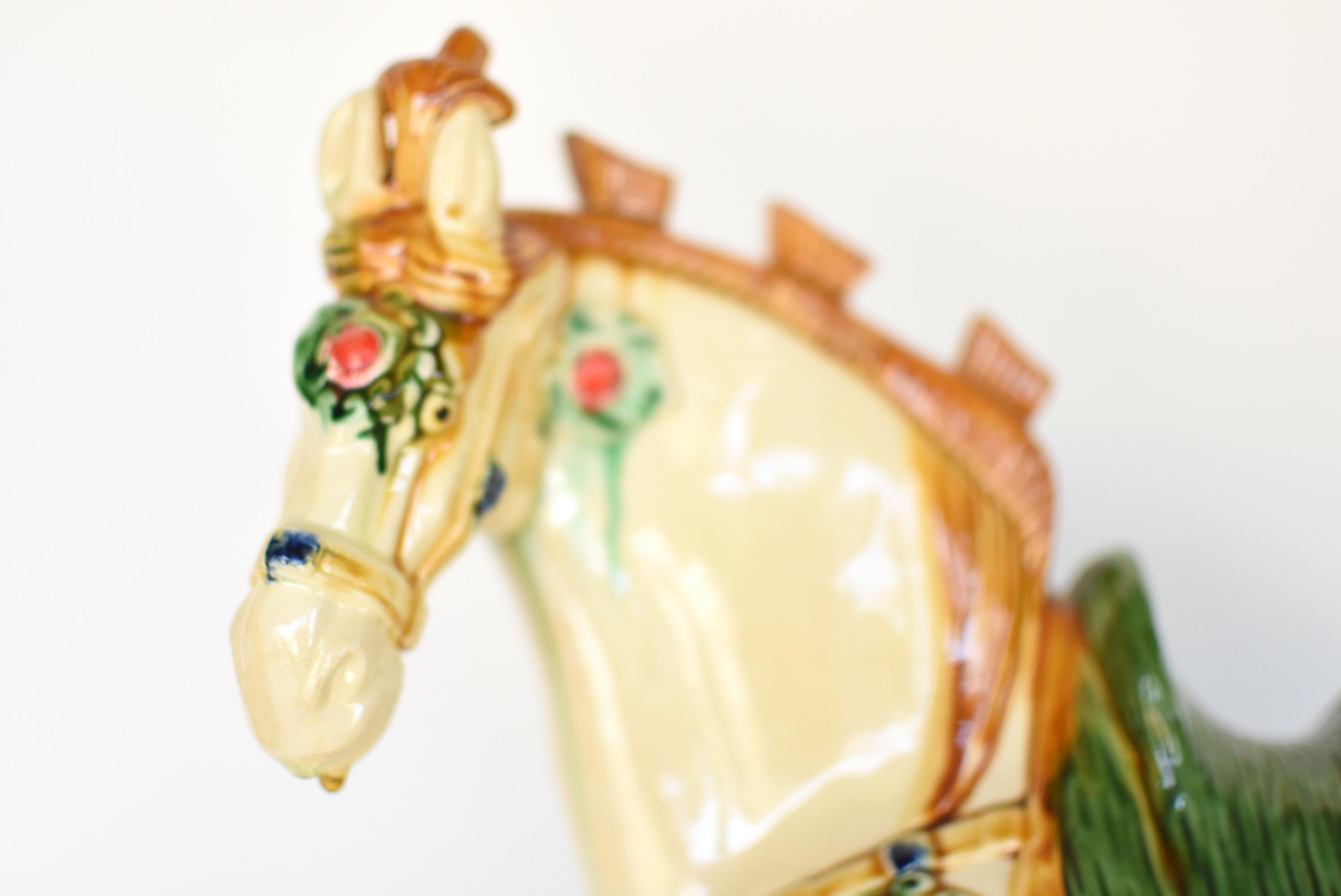 Large White Chinese Pottery Horse with Ruby Colored Studs In Excellent Condition In Somis, CA