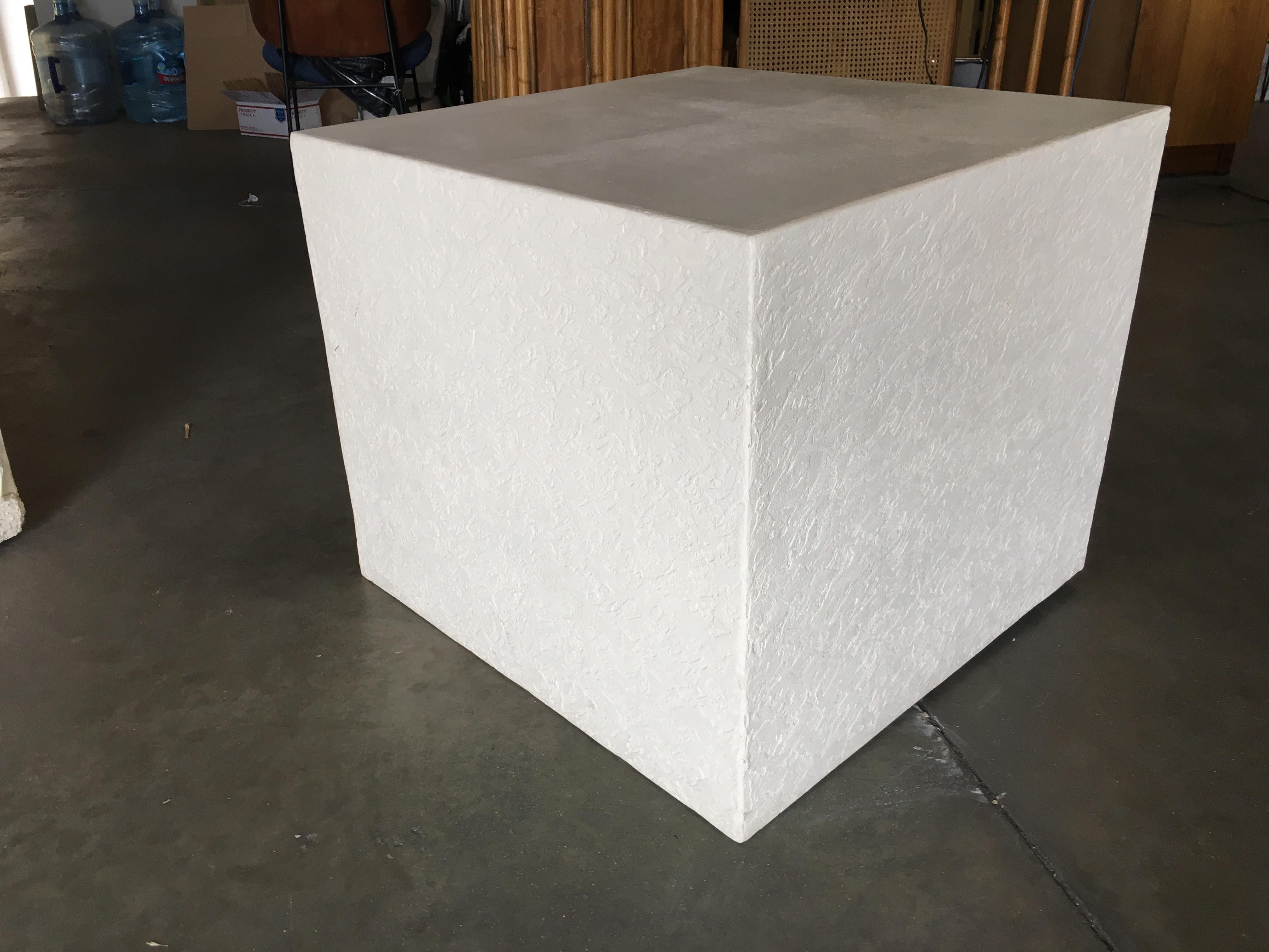 Modern Large White Cube Pedestal Side Tables with Crane Relief, Pair of 1980s For Sale