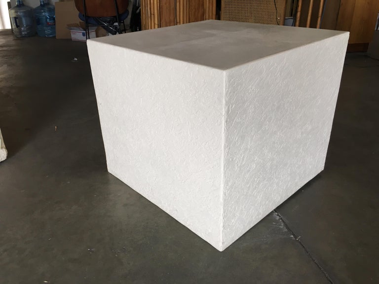 American Large White Cube Pedestal Side Tables with Crane Relief, Pair of 1980s For Sale