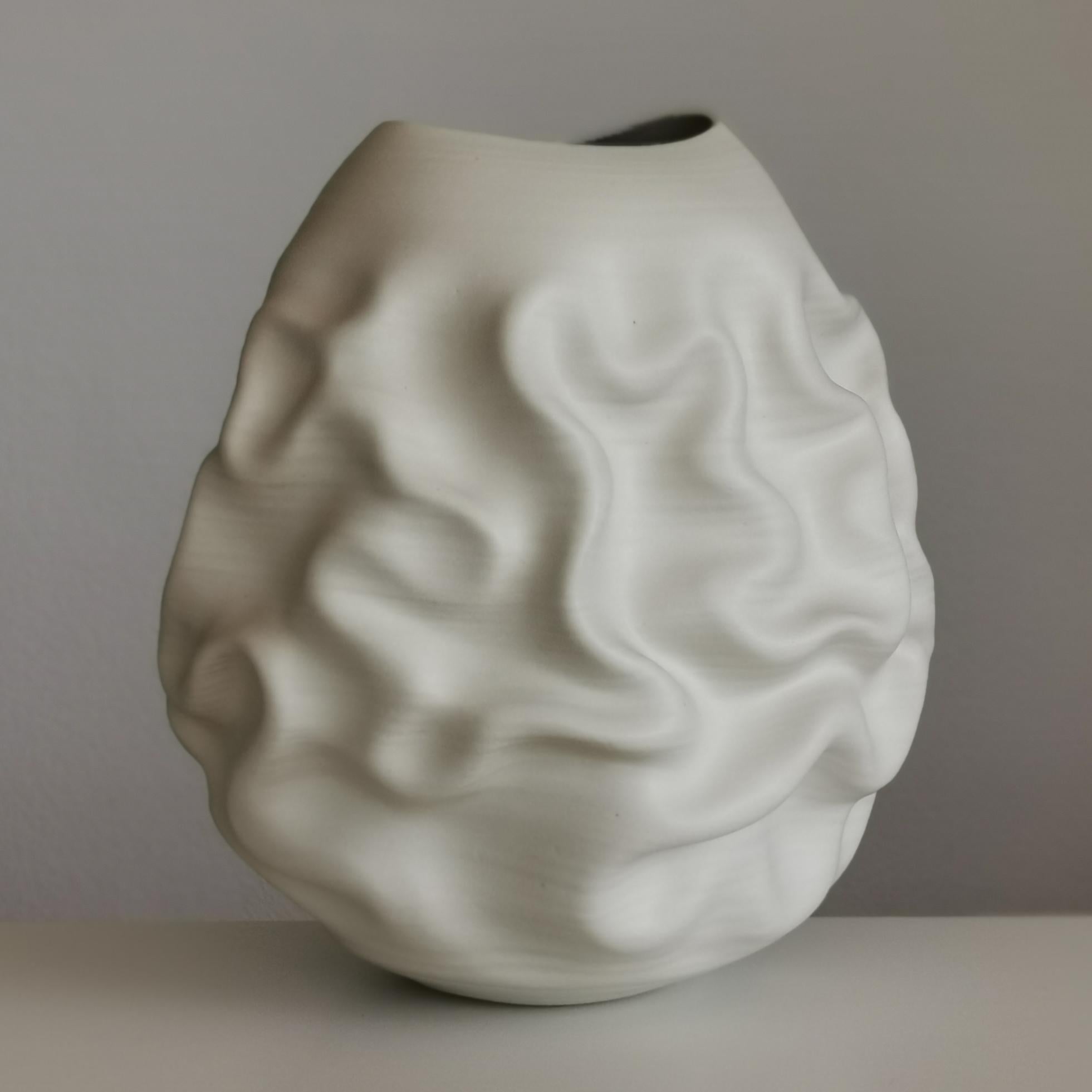 Hand-Crafted Large White Dehydrated Form No 33, Ceramic Vessel by Nicholas Arroyave-Portela