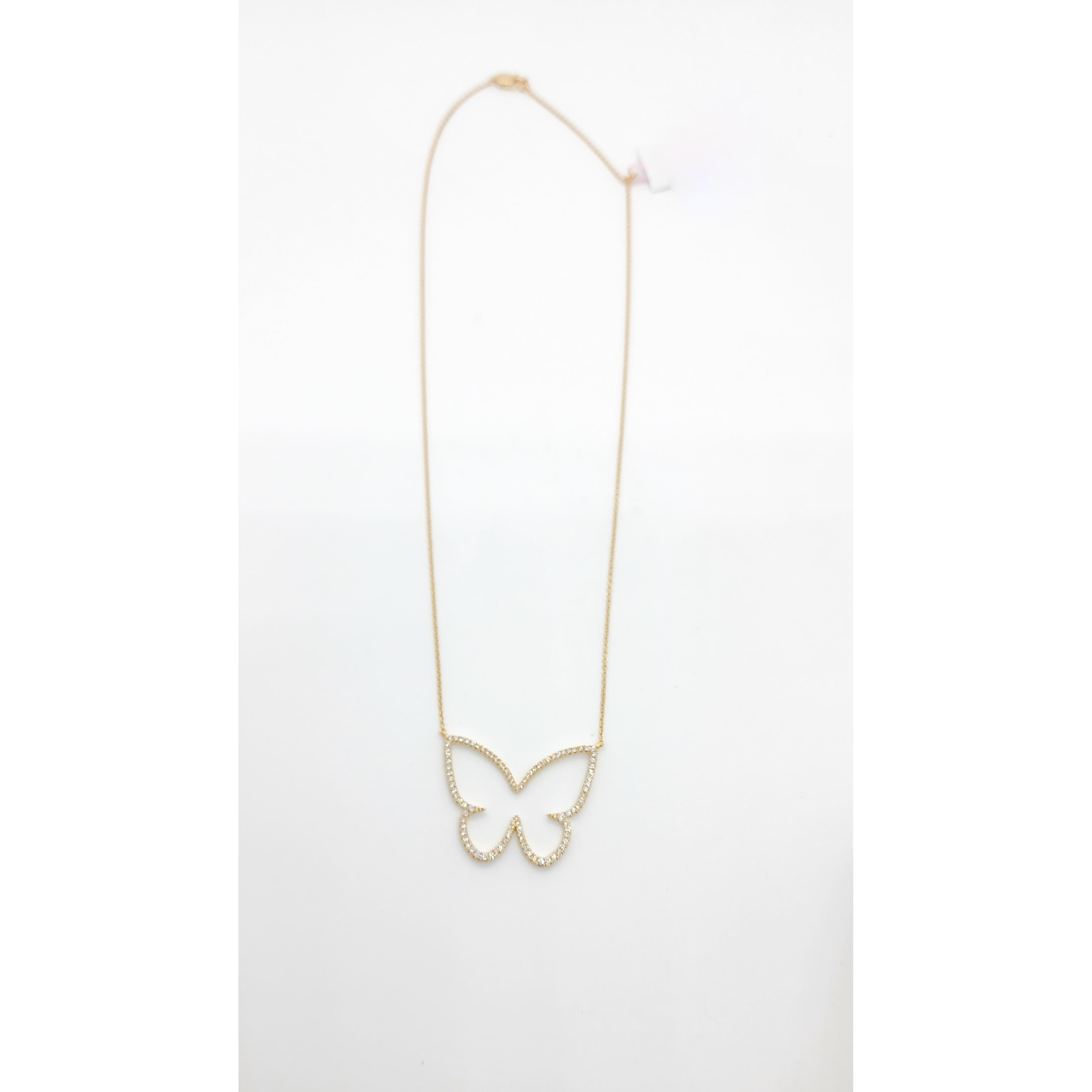 Large White Diamond Butterfly Pendant in 18k Yellow Gold In New Condition In Los Angeles, CA