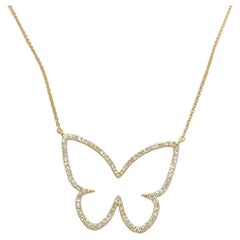 Large White Diamond Butterfly Pendant in 18k Yellow Gold