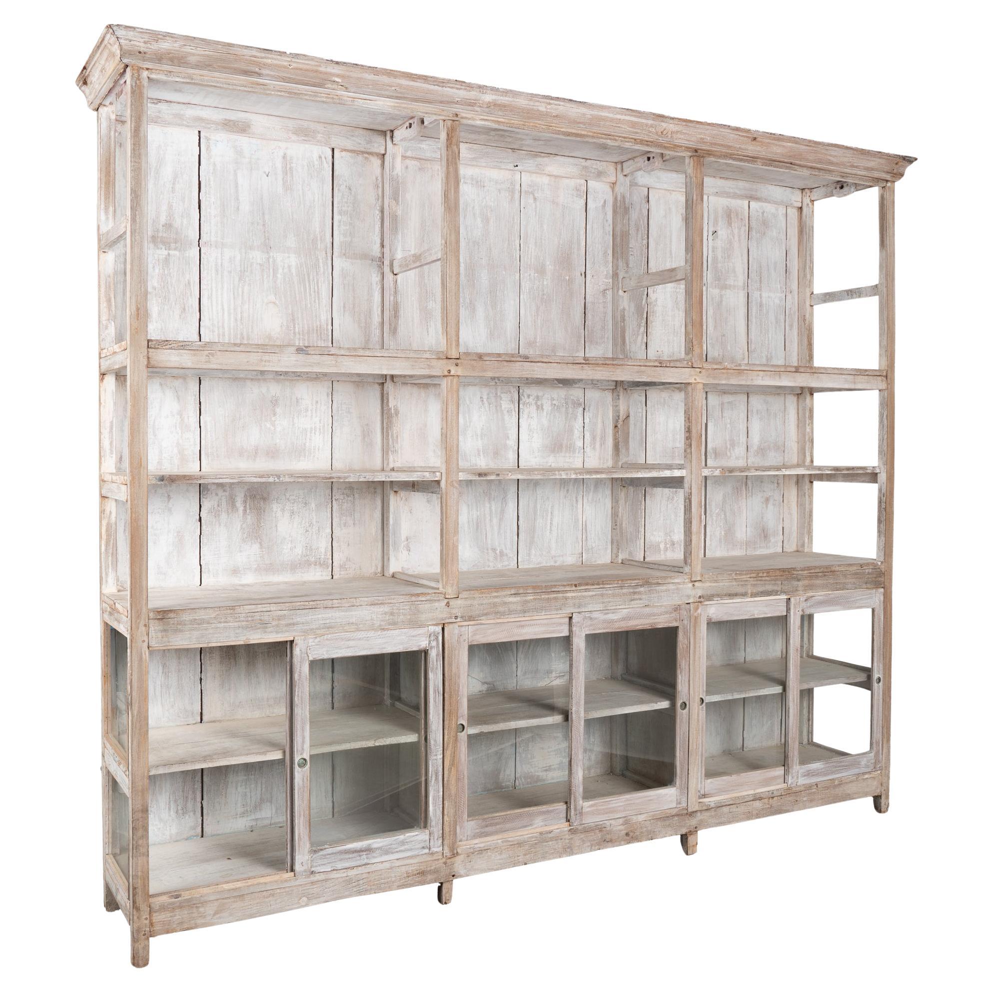 Large White Display Cabinet Bookcase With Lower Glass Doors, Romania circa 1960
