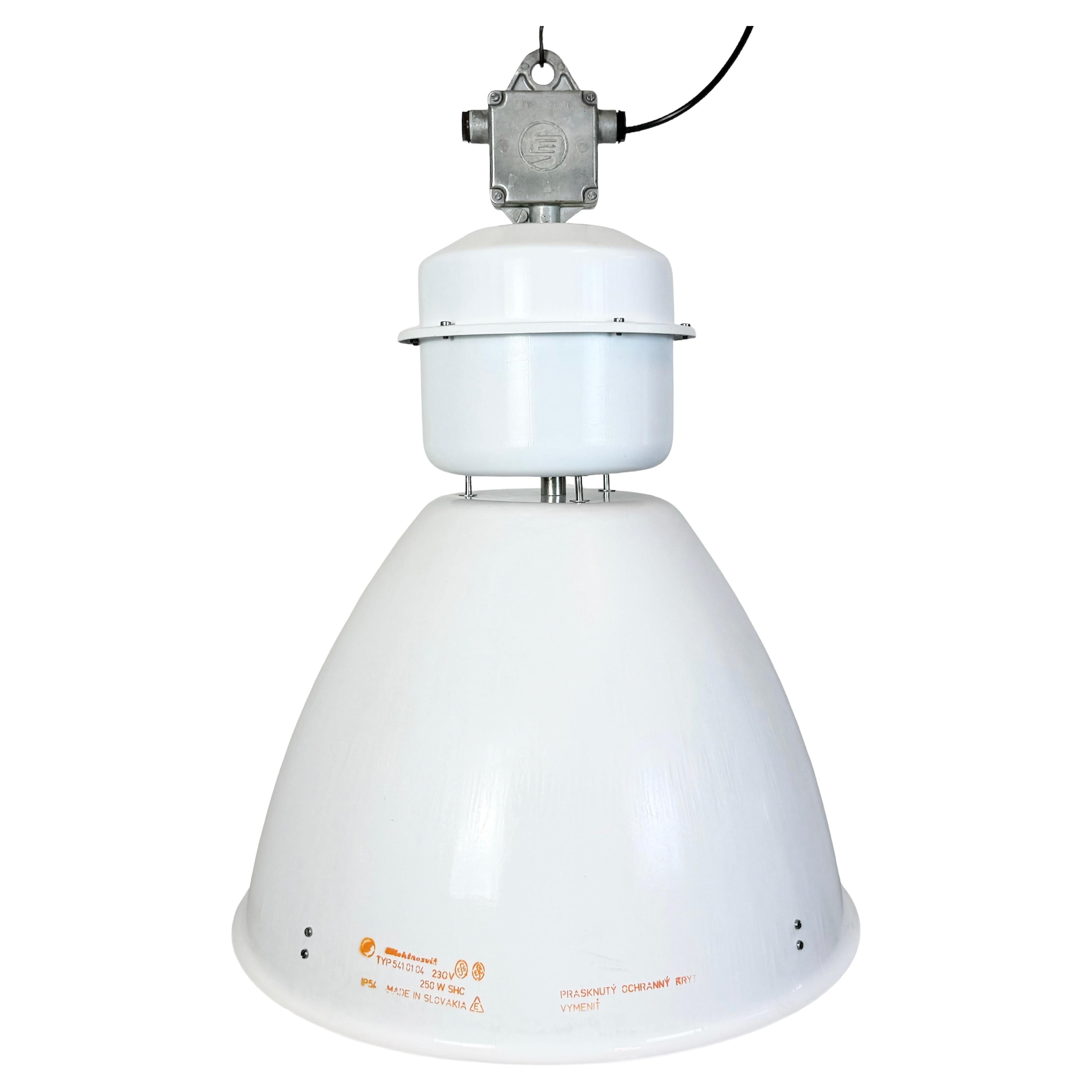 Large White Enamel Industrial Factory Lamp from Elektrosvit, 1990s
