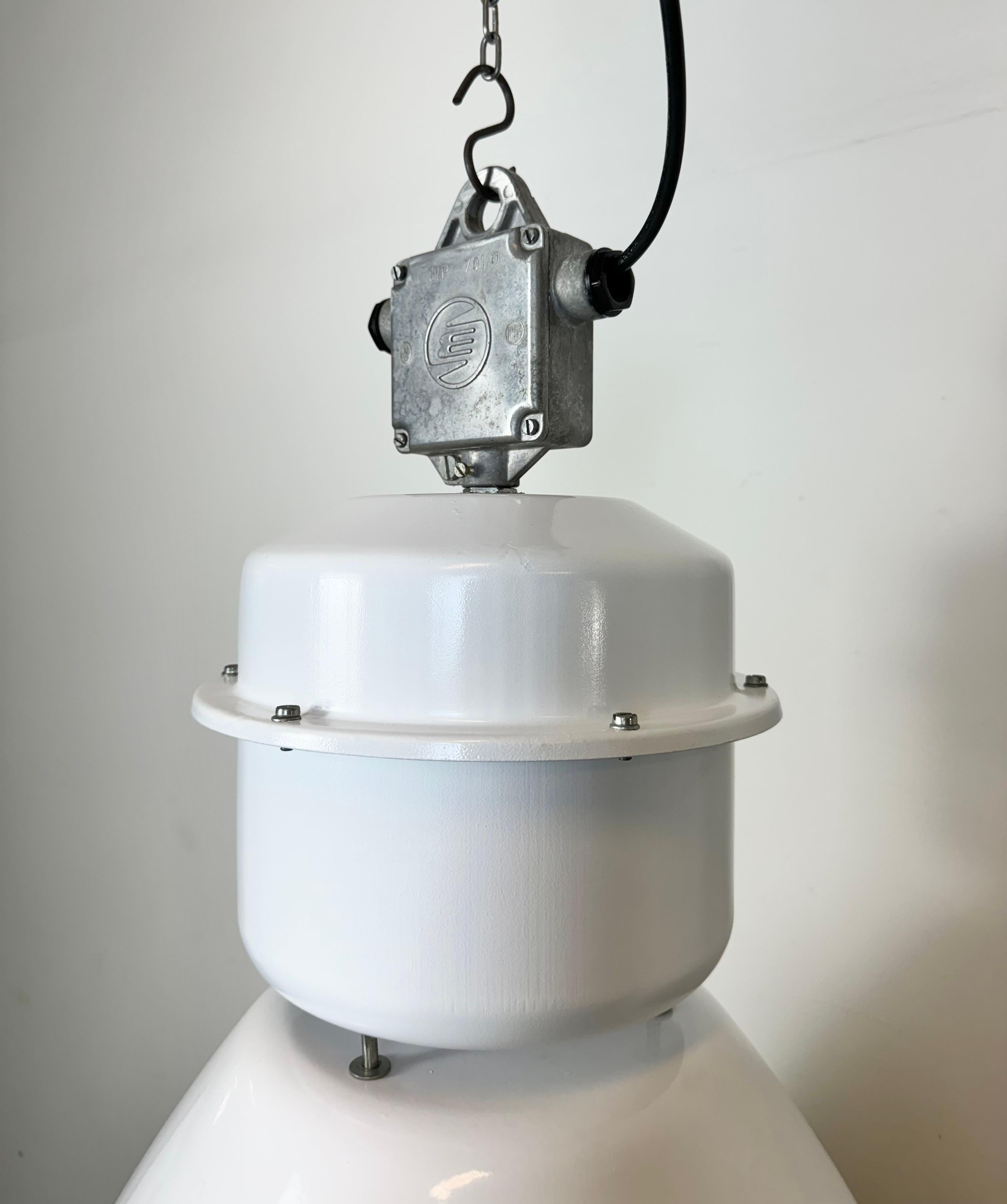 Large White Enamel Industrial Factory Lamp with Glass Cover, 1990s For Sale 3