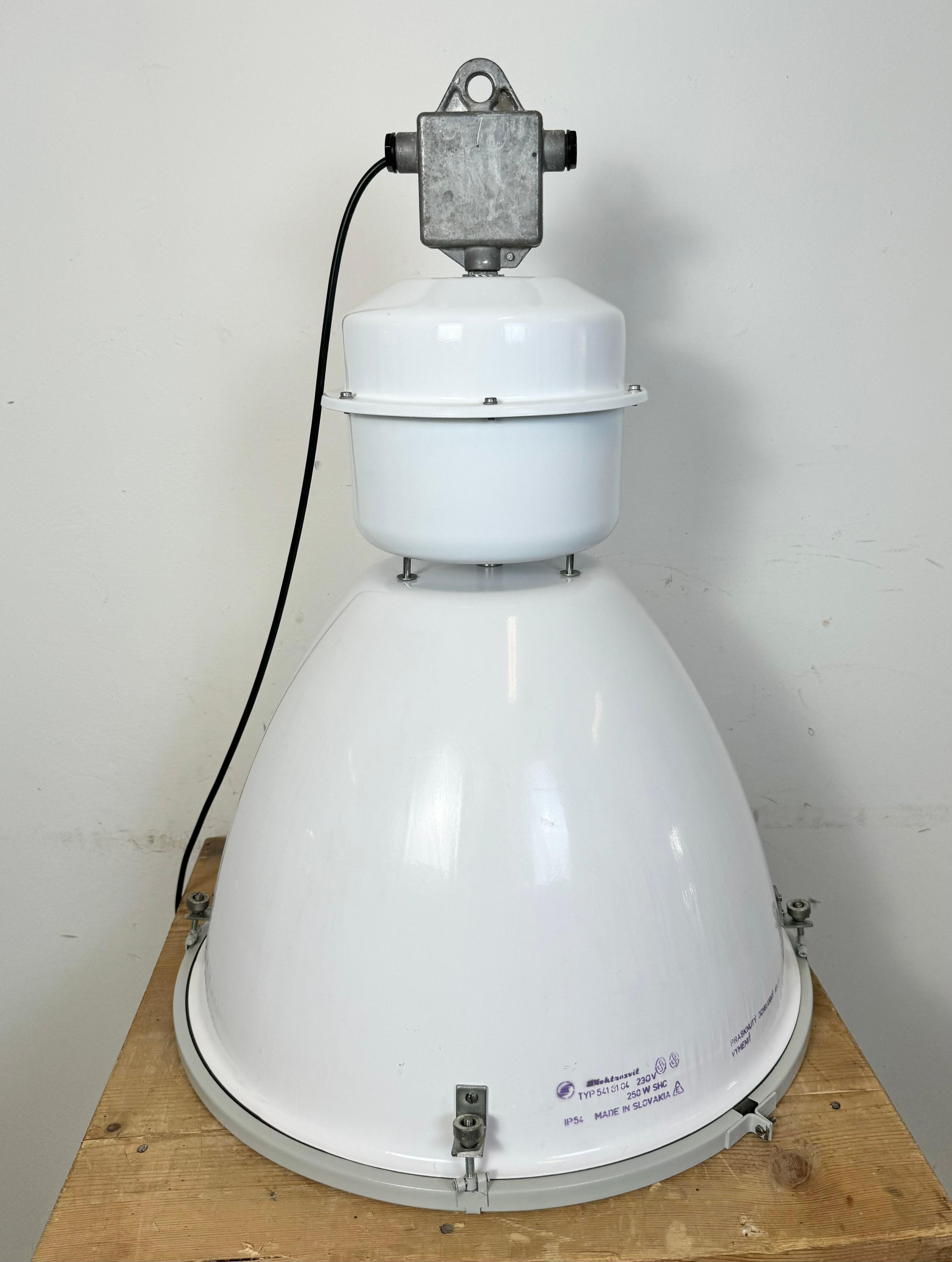 Large White Enamel Industrial Factory Lamp with Glass Cover, 1990s For Sale 4