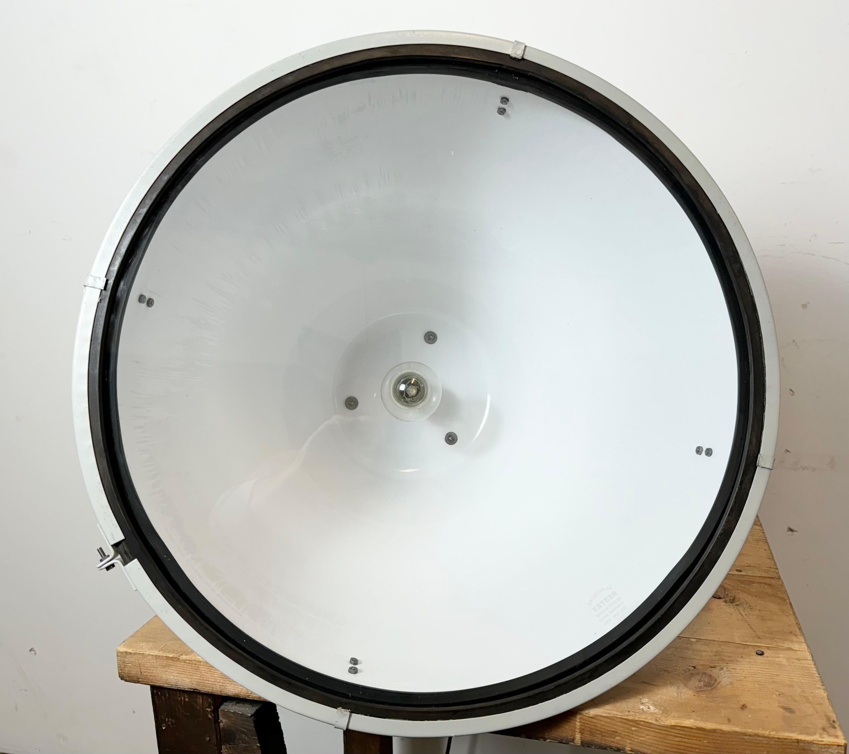 Large White Enamel Industrial Factory Lamp with Glass Cover, 1990s For Sale 7