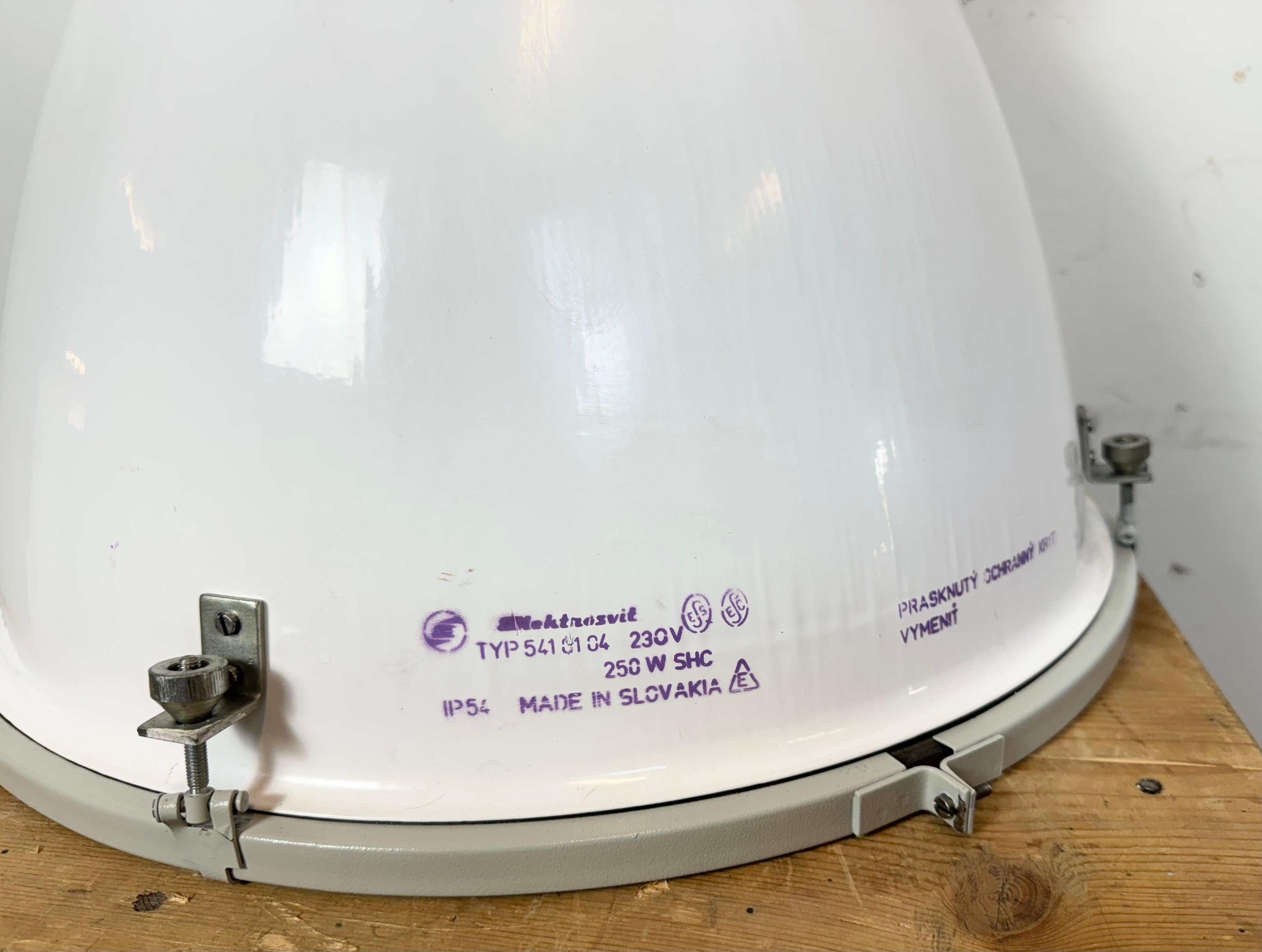 Large White Enamel Industrial Factory Lamp with Glass Cover, 1990s For Sale 8