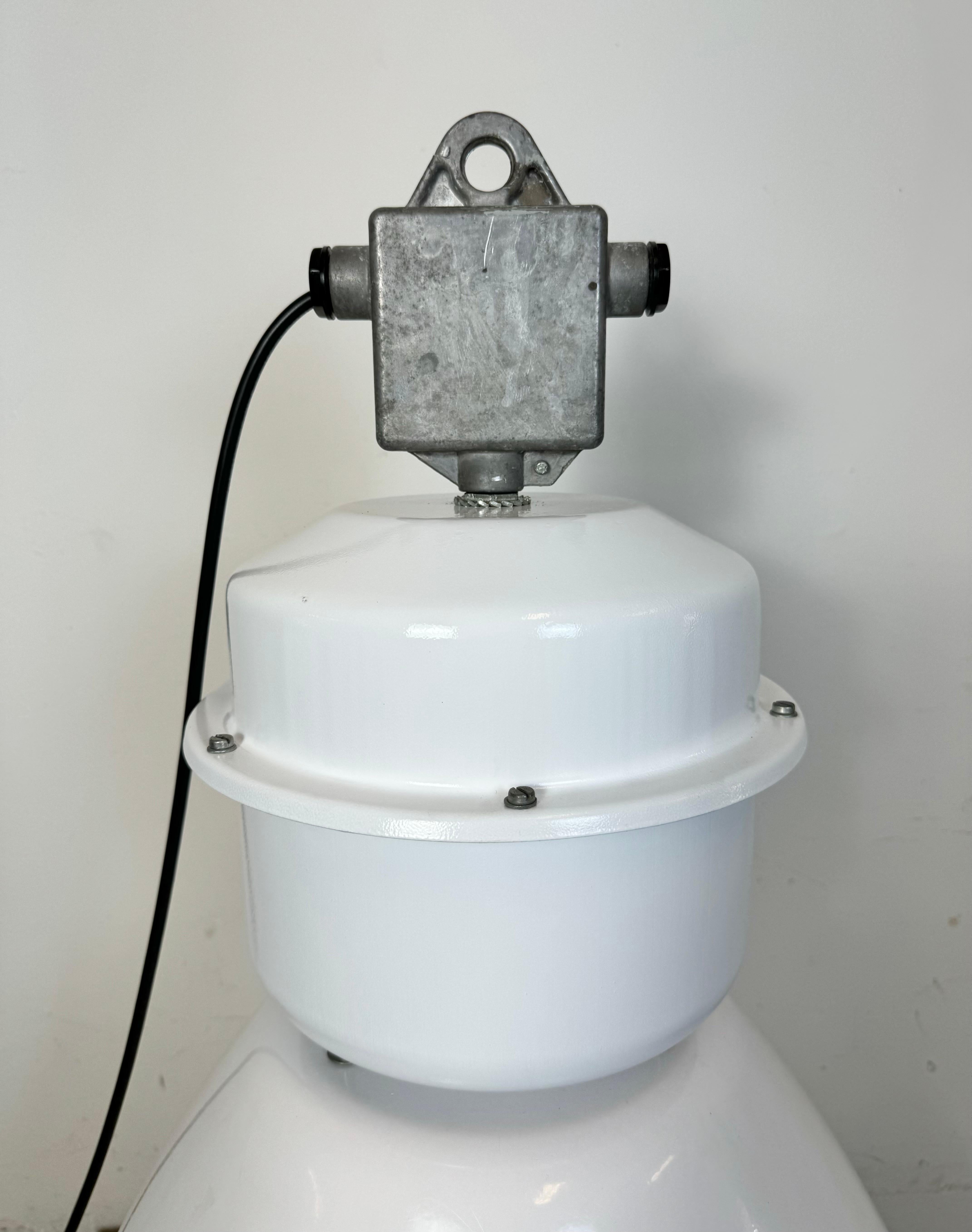 Large White Enamel Industrial Factory Lamp with Glass Cover, 1990s For Sale 9