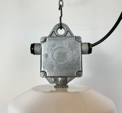 Large White Enamel Industrial Factory Lamp with Glass Cover, 1990s