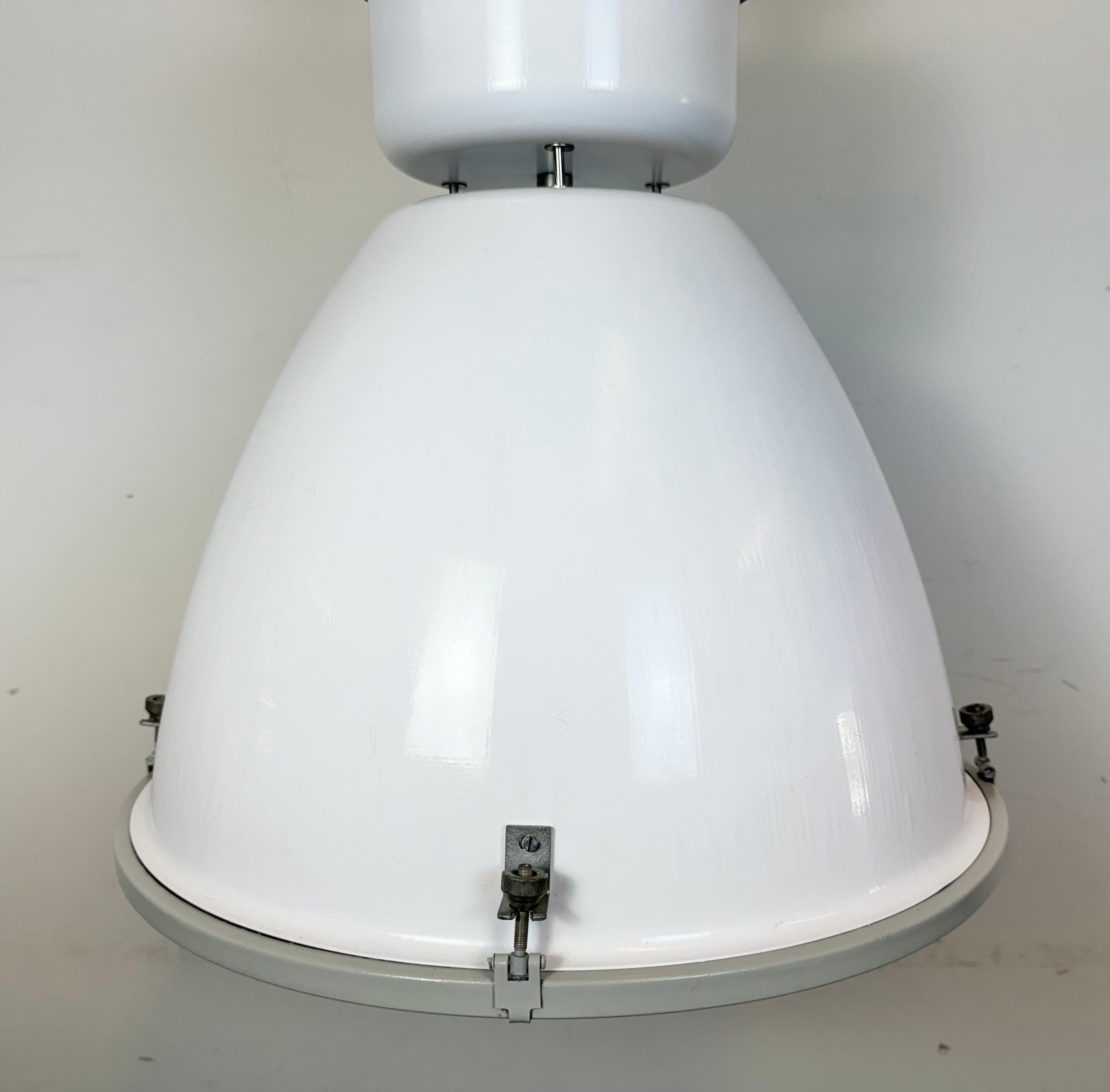 20th Century Large White Enamel Industrial Factory Lamp with Glass Cover, 1990s For Sale