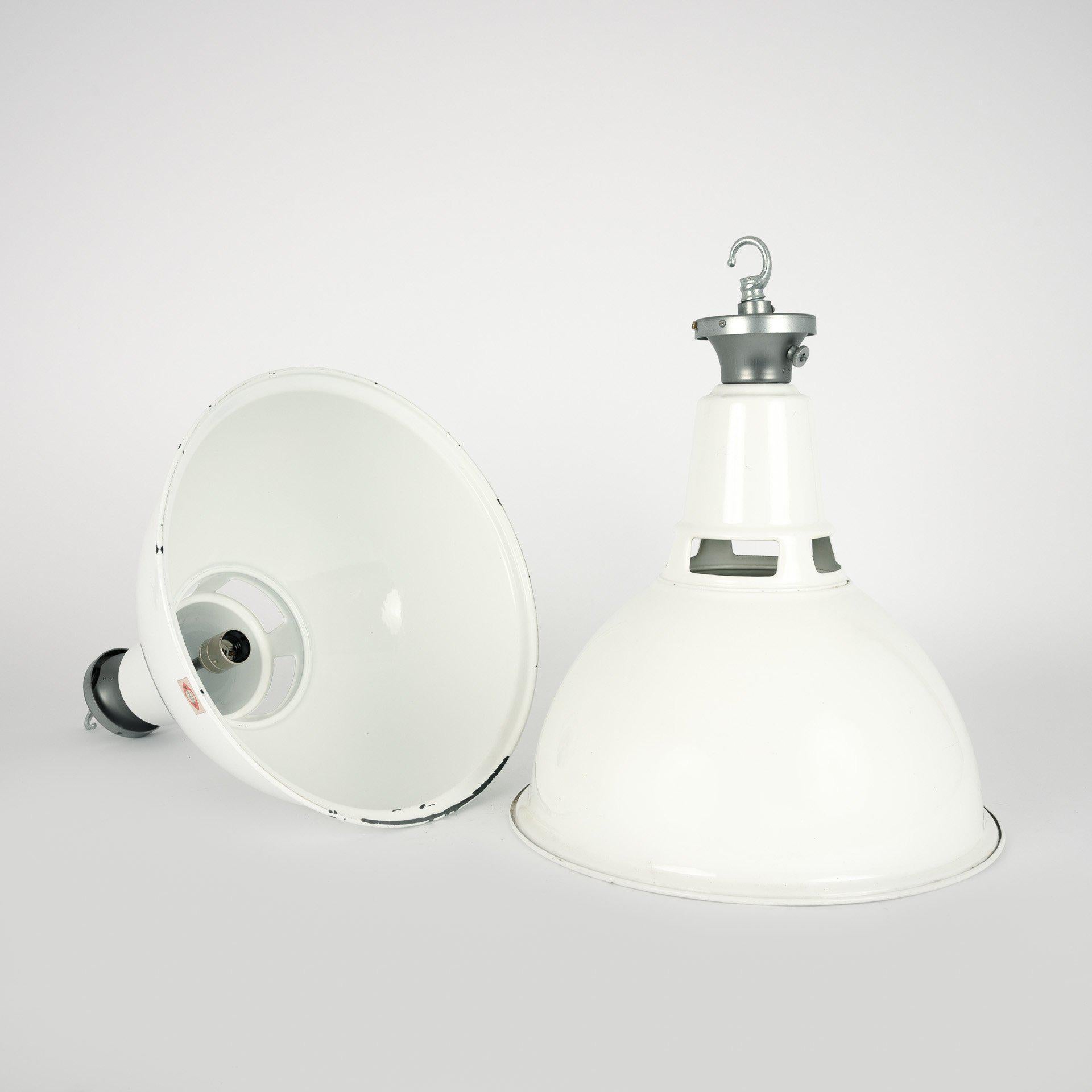 Large White Enamel Industrial Pendant with Vented Neck by Benjamin Electric 1