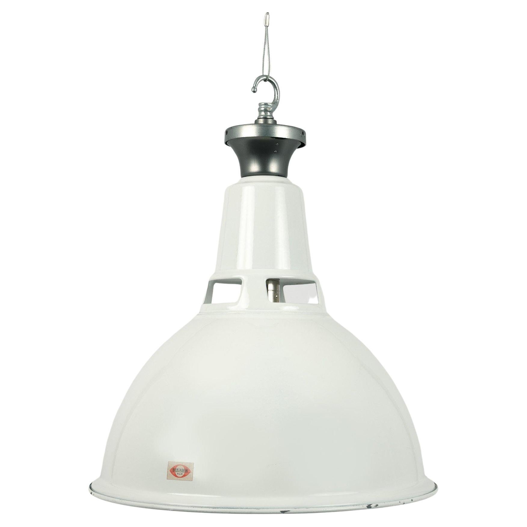 Large White Enamel Industrial Pendant with Vented Neck by Benjamin Electric