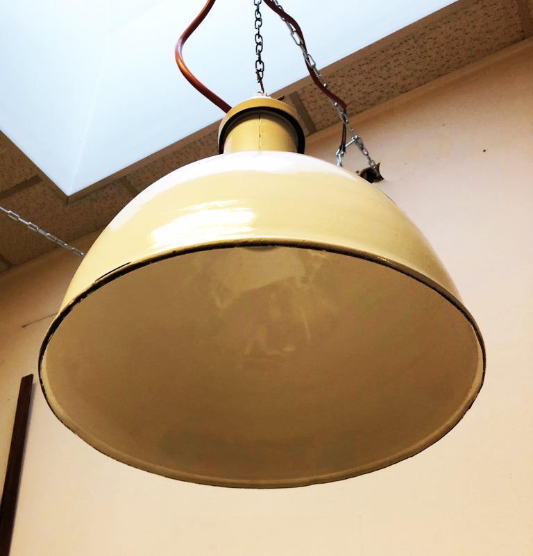 Large White Enameled Factory, Industrial Pendant Lamp For Sale 4