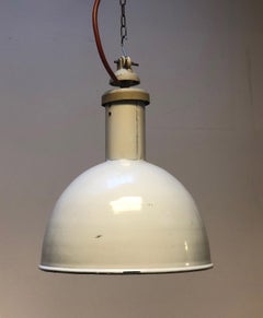 Large White Enameled Factory, Industrial Pendant Lamp