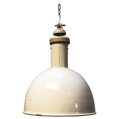 Large White Enameled Factory, Industrial Pendant Lamp