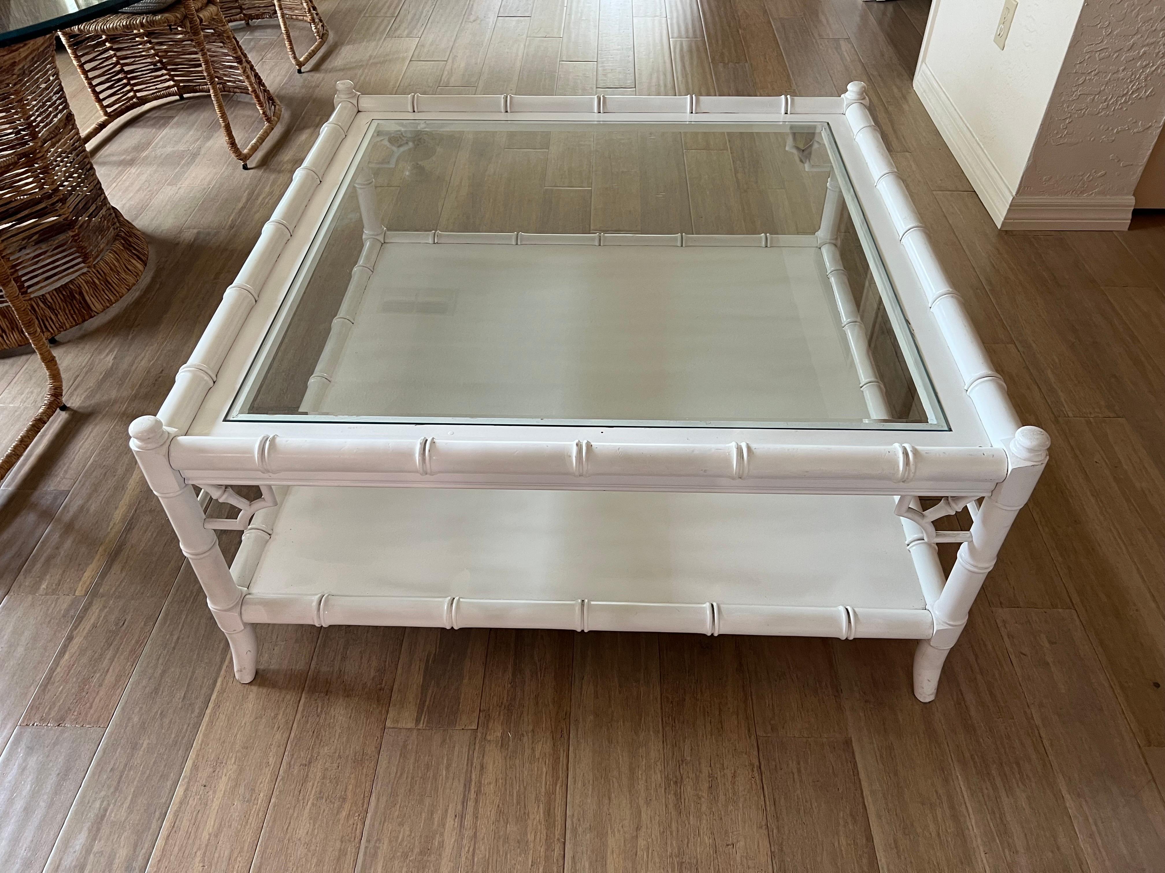 Large White Faux Bamboo Coffee Table by Thomasville 3