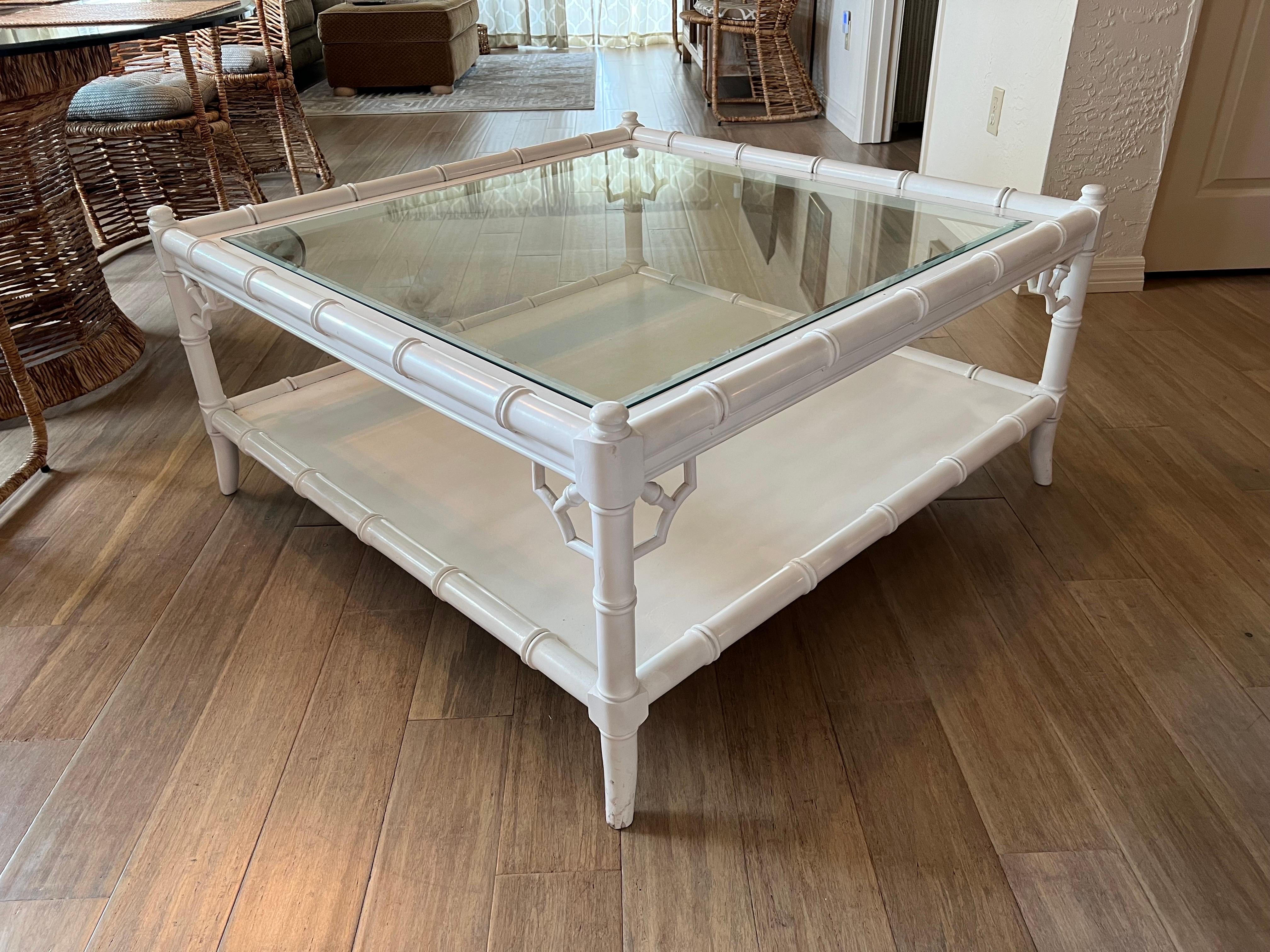 American Large White Faux Bamboo Coffee Table by Thomasville